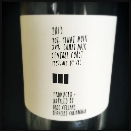 Broc Cellars Sogi 2013 back label