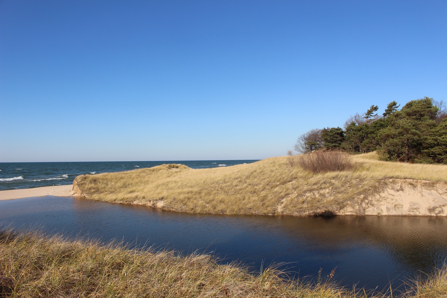 View of Pigeon Creek and Lake Michigan beyond