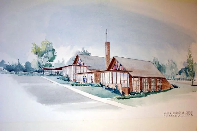 Beautiful color rendering of Faith Lutheran Church by Obryon & Knapp. This image is found today on the church website.