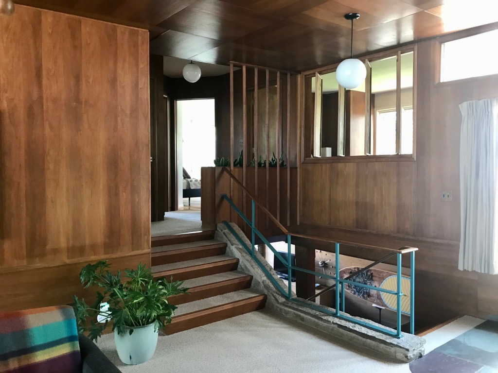 ANOTHER VIEW OF STAIRS AND ORIGINAL TURQUOISE METAL RAILING