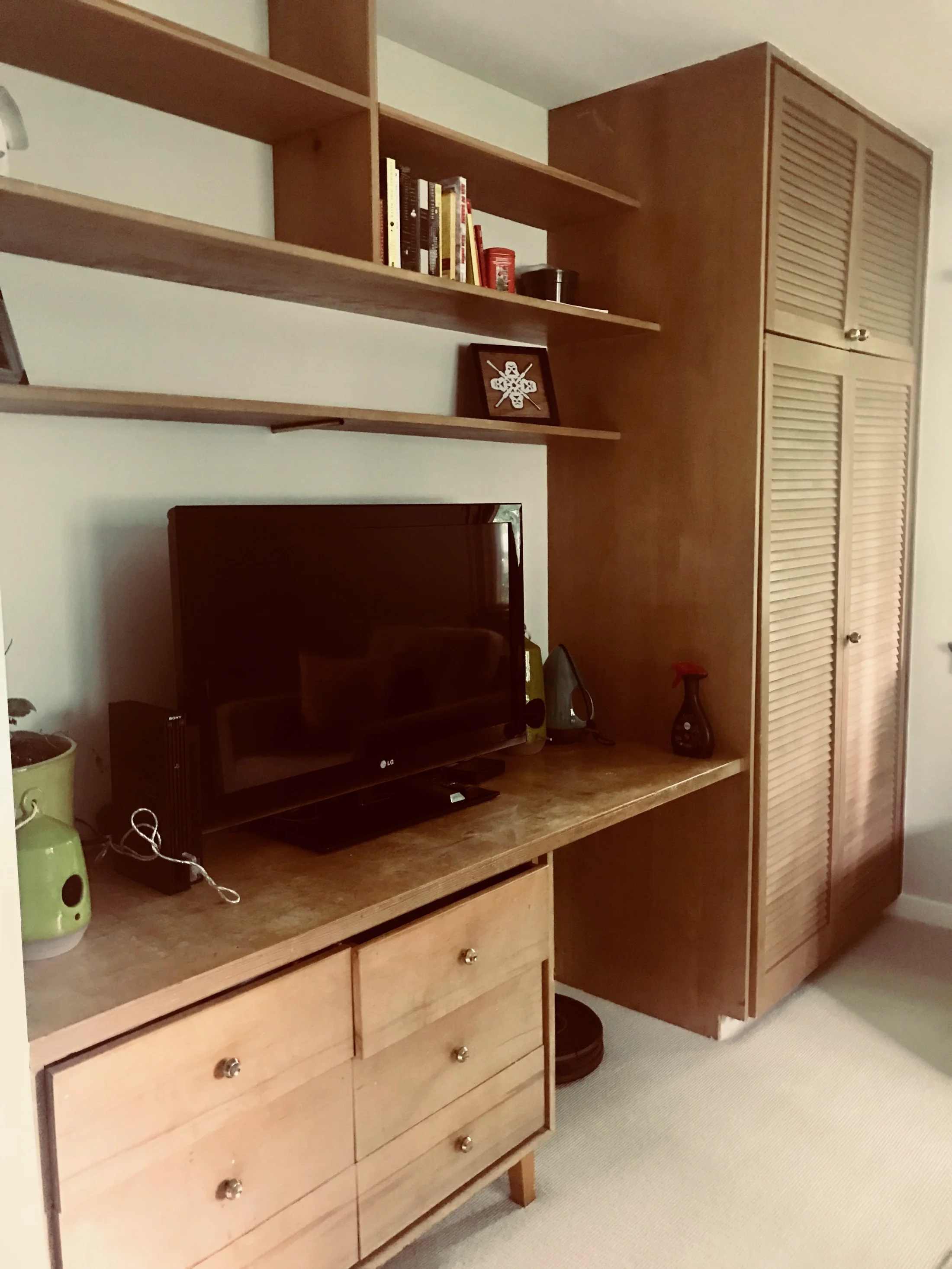 ORIGINAL BUILT-IN DESK, SHELVES AND WARDROBE