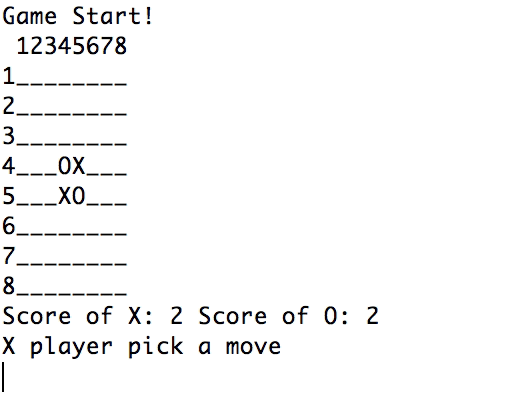My first 8 moves against the Alpha-beta (searching) Artificial Intelligence.