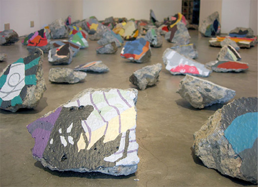 fallen map , 2008 acrylic on debris, variable dimension