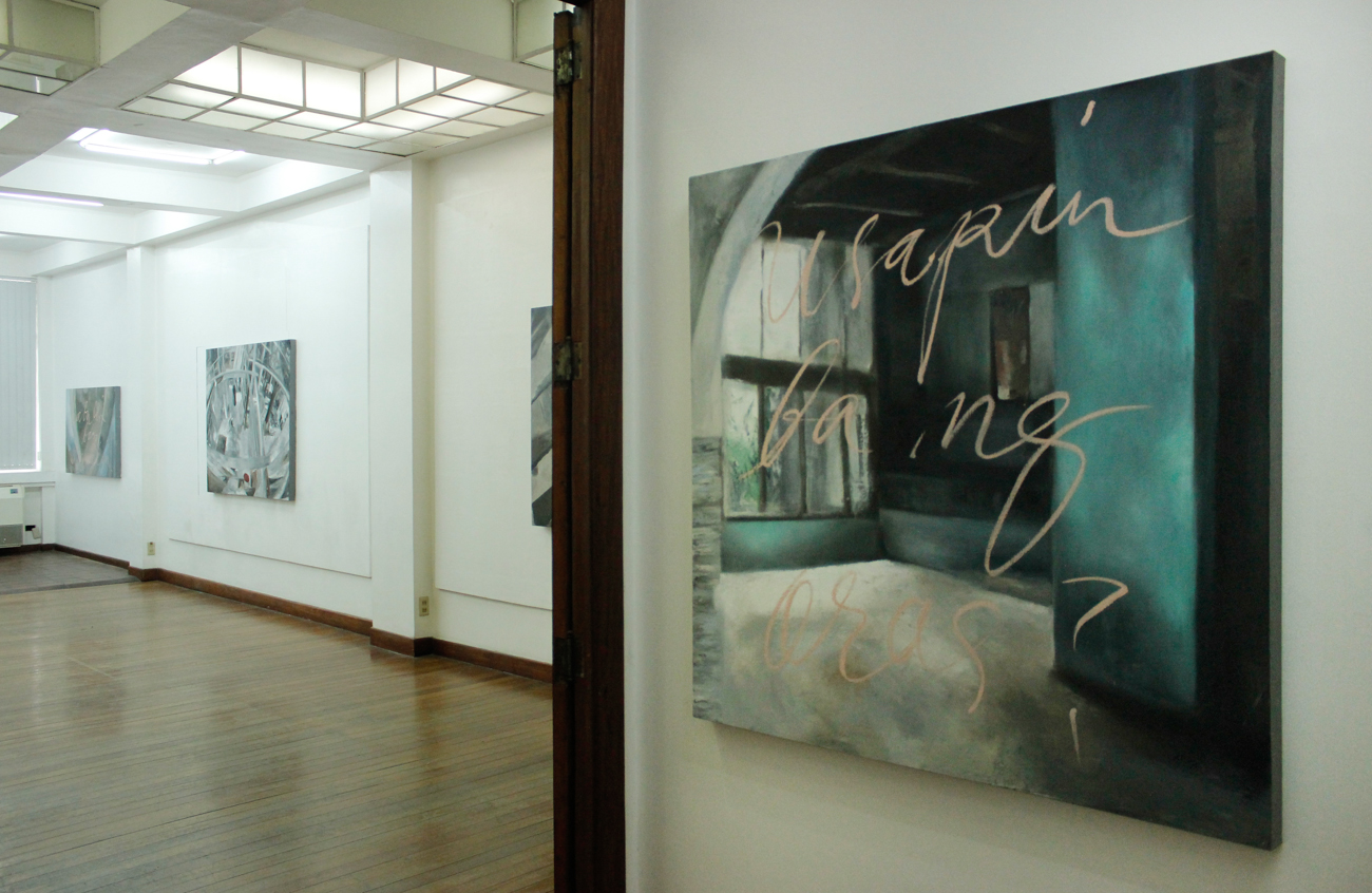 Installation view, (from left to right) Bukas , Point & Another Day ; artworks by Alee Garibay