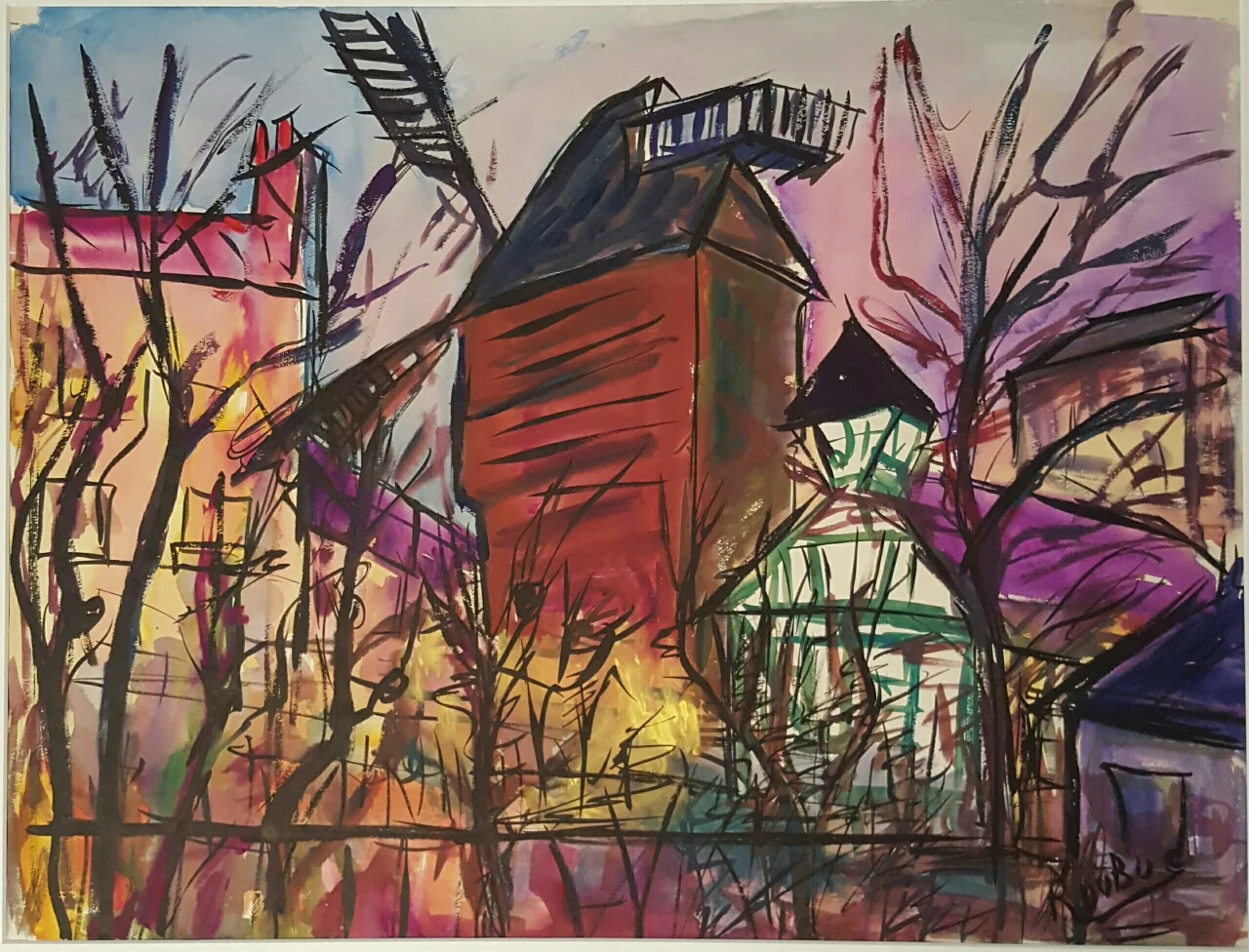 Watercolor by Roland Dubuc "Moulin de la Galette"