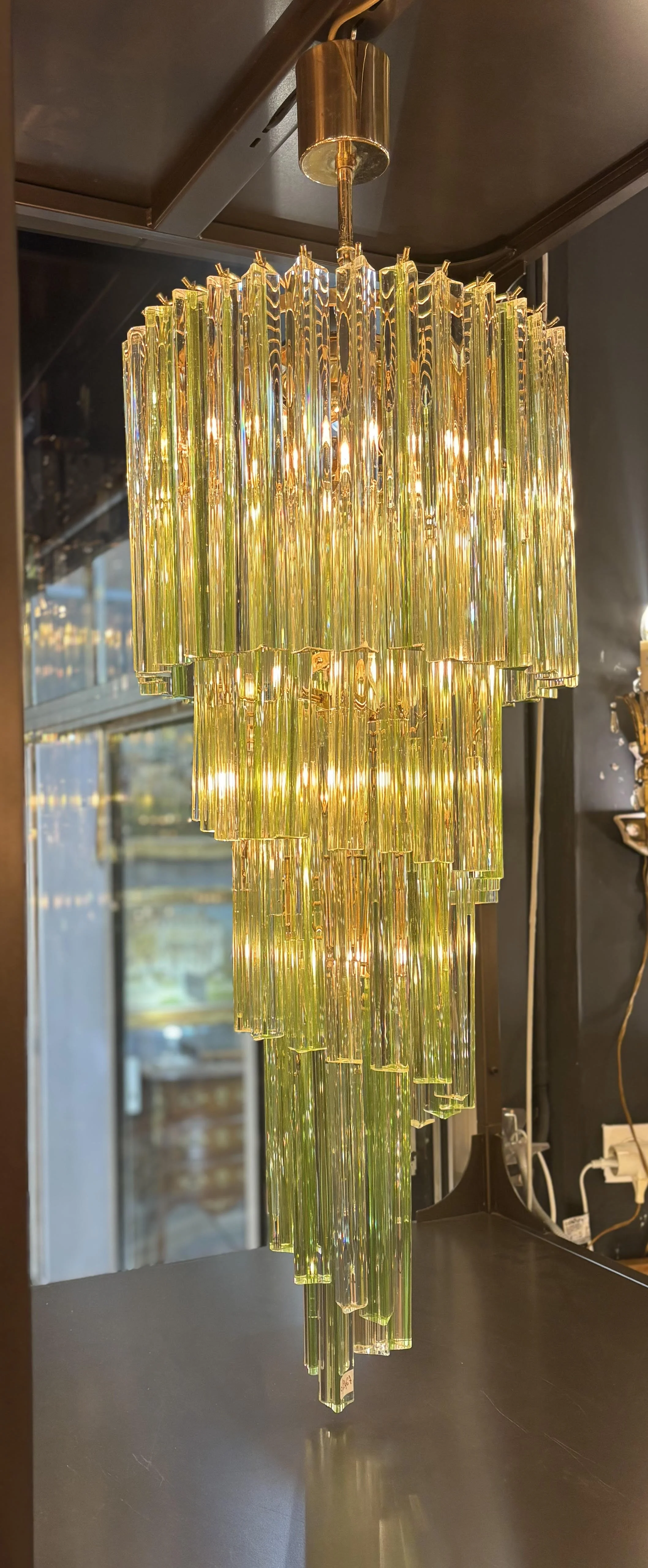 Rare green spiral-shaped Murano glass chandelier