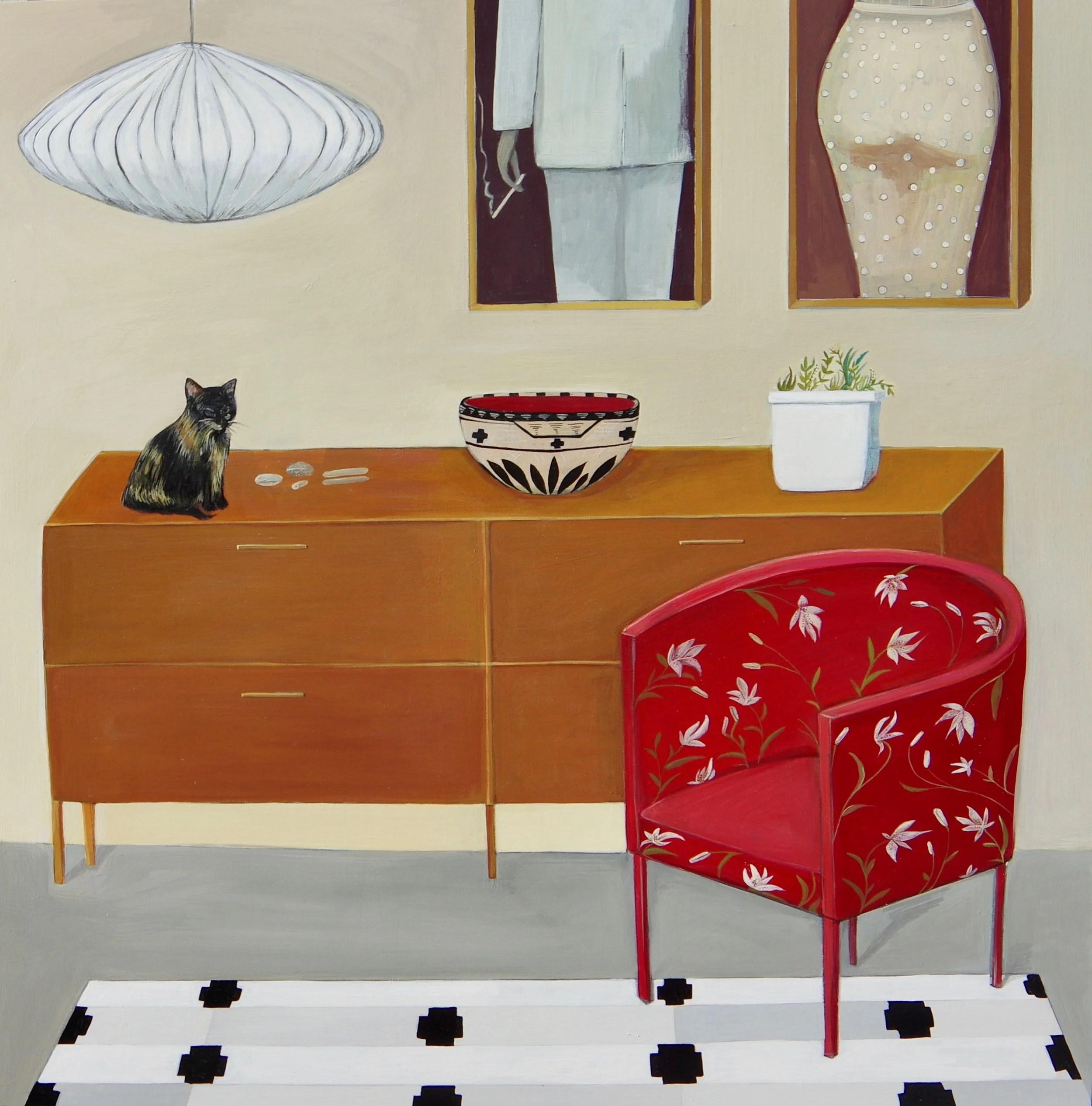 Interior with Red Chair Acrylic on Panel 20"x20" 2018