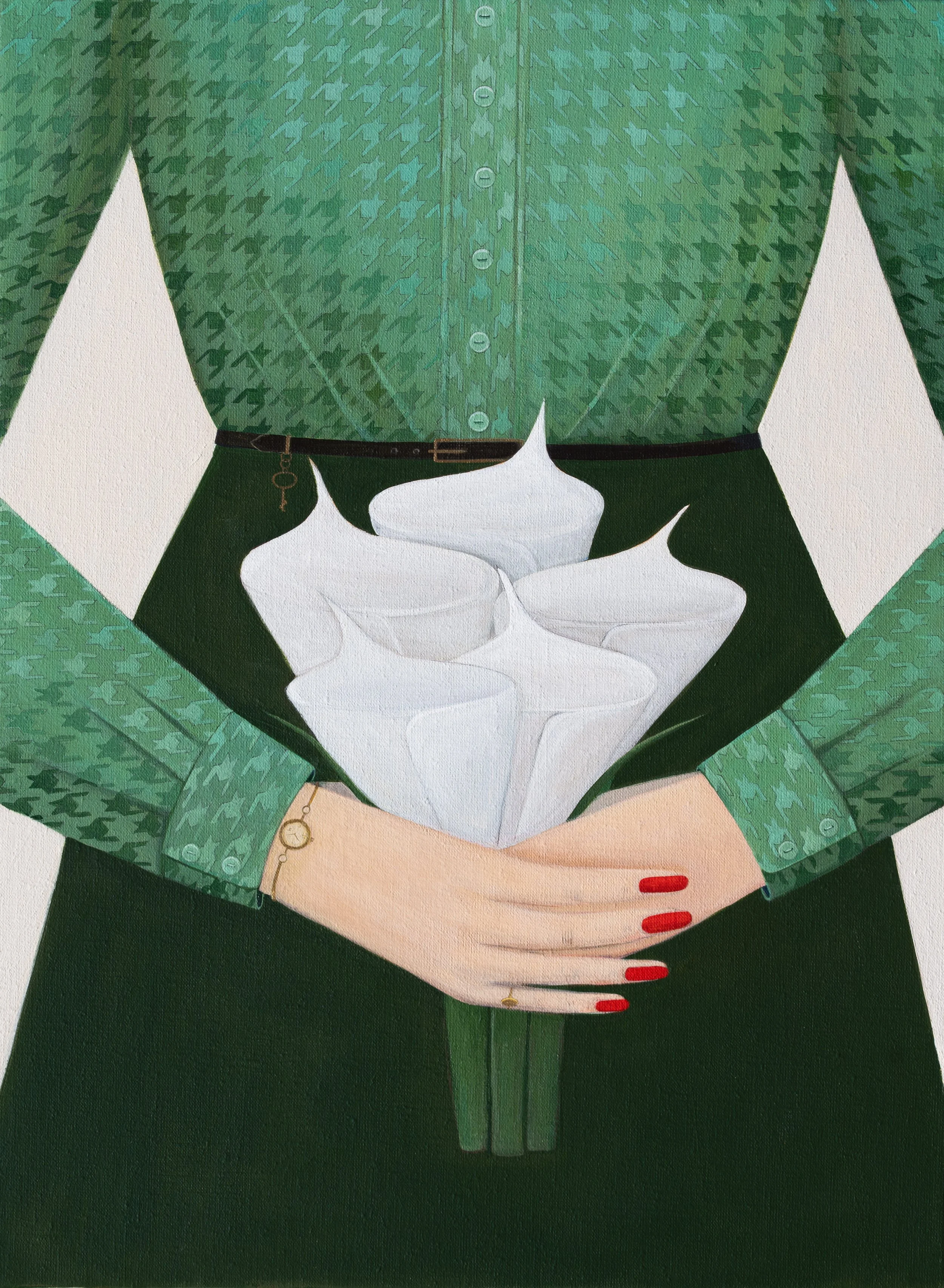 Lilies and Green Houndstooth