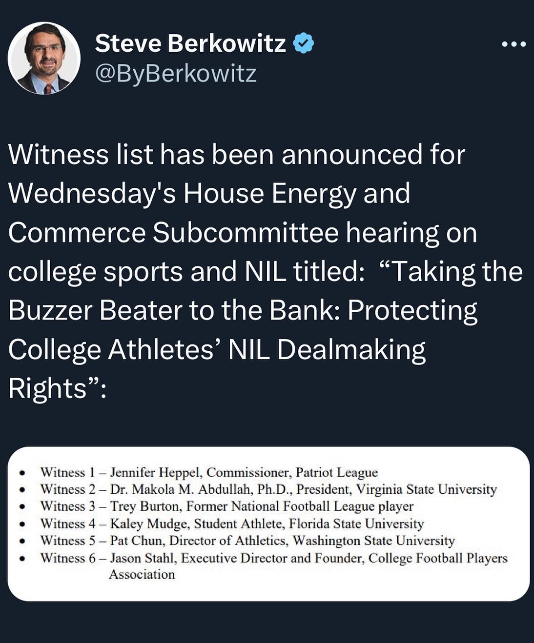 The House Subcommittee on Innovation, Data, &amp; Commerce hearing (ironically) titled &quot;Taking the Buzzer Beater to the Bank: Protecting College Athletes&rsquo; NIL Dealmaking Rights&quot; is TODAY @ 10:30am EST. We highly recommend you tune in!