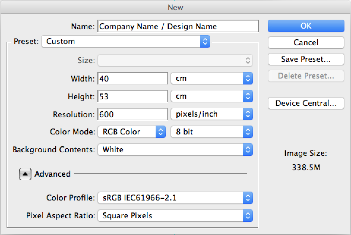Settings for maximum print size