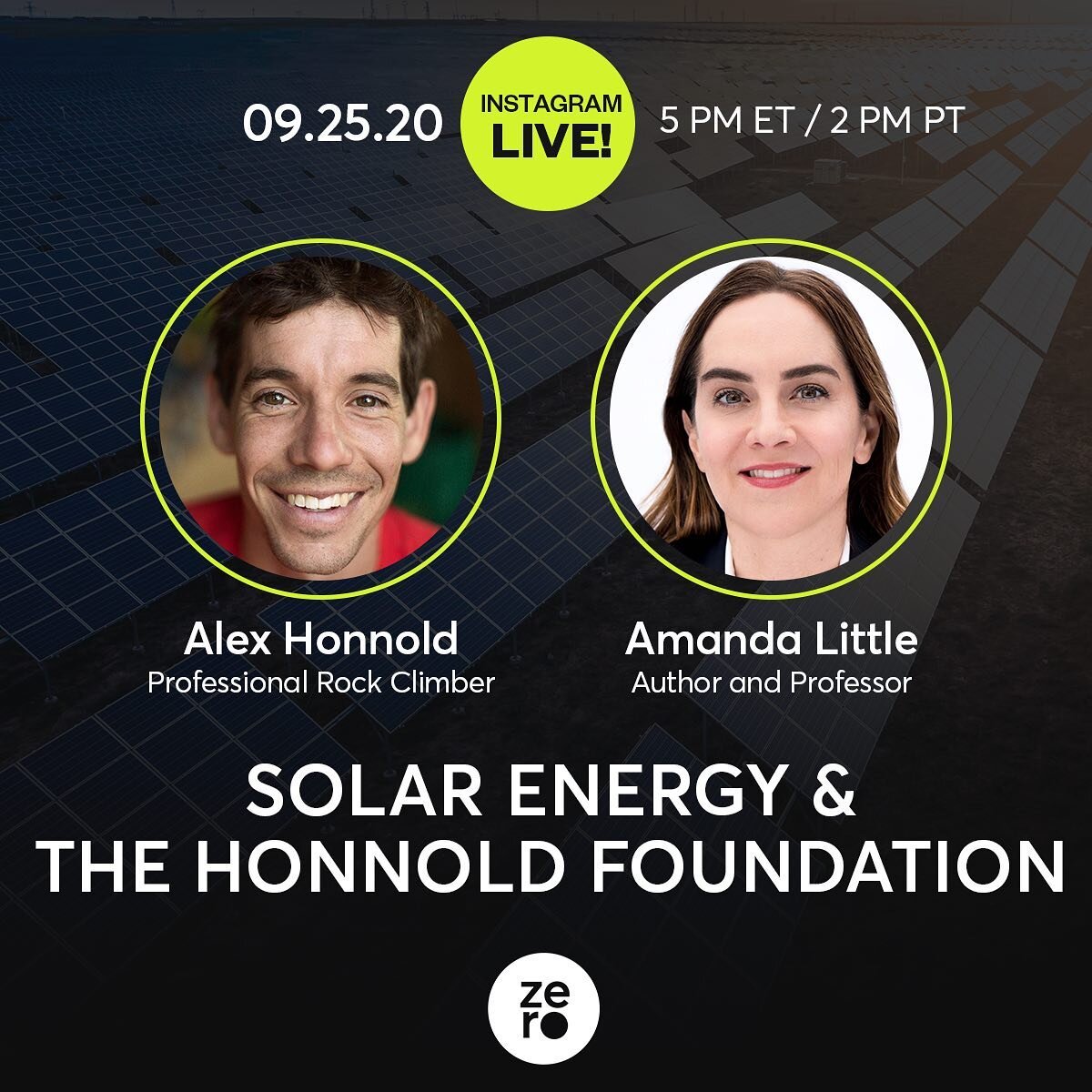 Super excited to interview the gravity- and fear-defying climber, #solar champion and #climate activist @alexhonnold today at 5pm ET, 2pm Pacific @instagram live via @worldwarzeroorg 
We&rsquo;ll discuss Alex&rsquo;s work with the @honnoldfoundation promoting solar for a more equitable world, and his vision for environmental #justice. Tune in! #freesolo #elcapitan #wecandothis #thereisnoplanetb