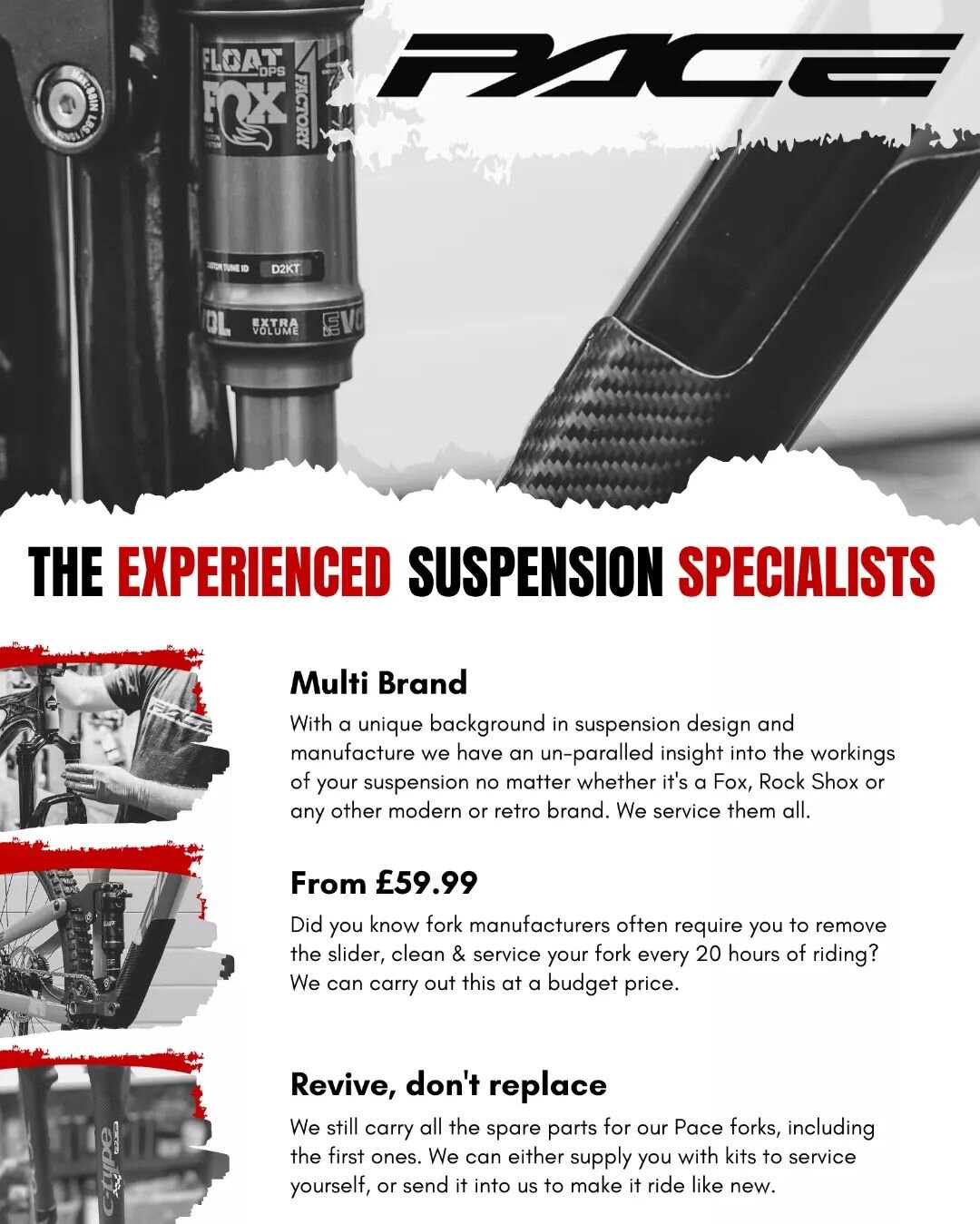 It's the perfect time of year to refresh your suspension.  Pace are multi brand suspension specialists with prices starting from just &pound;59.99.