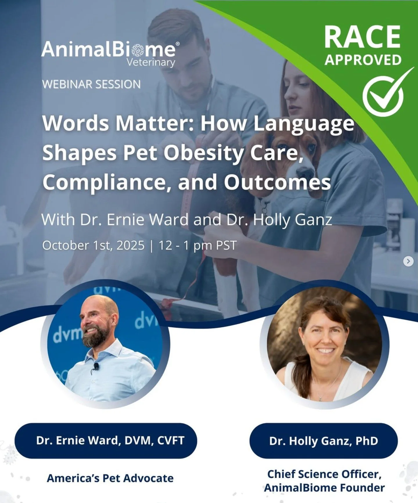 TODAY! FREE RACE-approved veterinary CE! A few seats left! 
October 1, 2025 
12 pm PST / 3 pm EST
👉 LINK IN BIO 👈

Talking about pet obesity? The words you choose matter!

I'll be joining microbiome expert Dr. Holly Ganz for a powerful live session