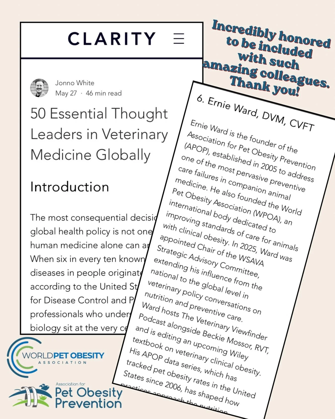 WOW! I&rsquo;m incredibly honored to be considered alongside this group of talented, tireless, and truly inspiring colleagues. Thank you @jonno.white and Clarity for recognizing the importance of veterinary clinical obesity, preventative medicine, an