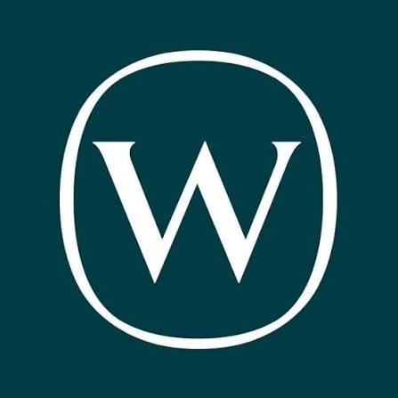 White letter W inside a white circle on a dark teal background.