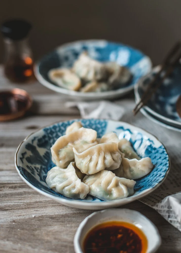 Chinese vegetable dumplings jiaozi steamed and pan-fried
