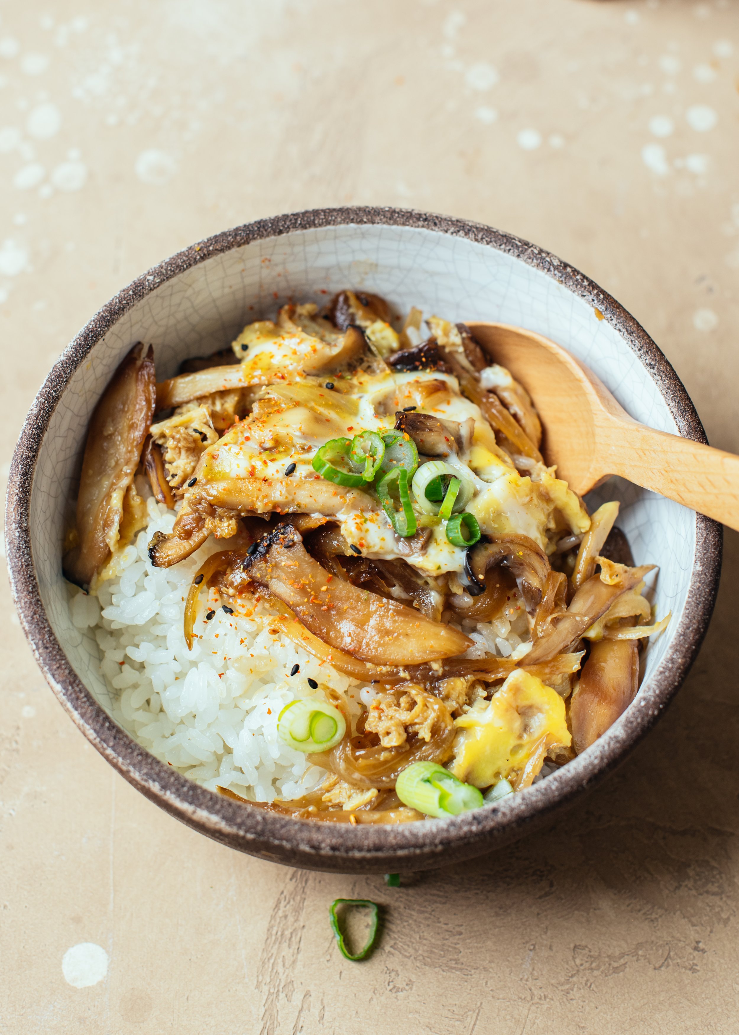 Mushroom and Egg "Gyudon" Japanese Rice Bowl