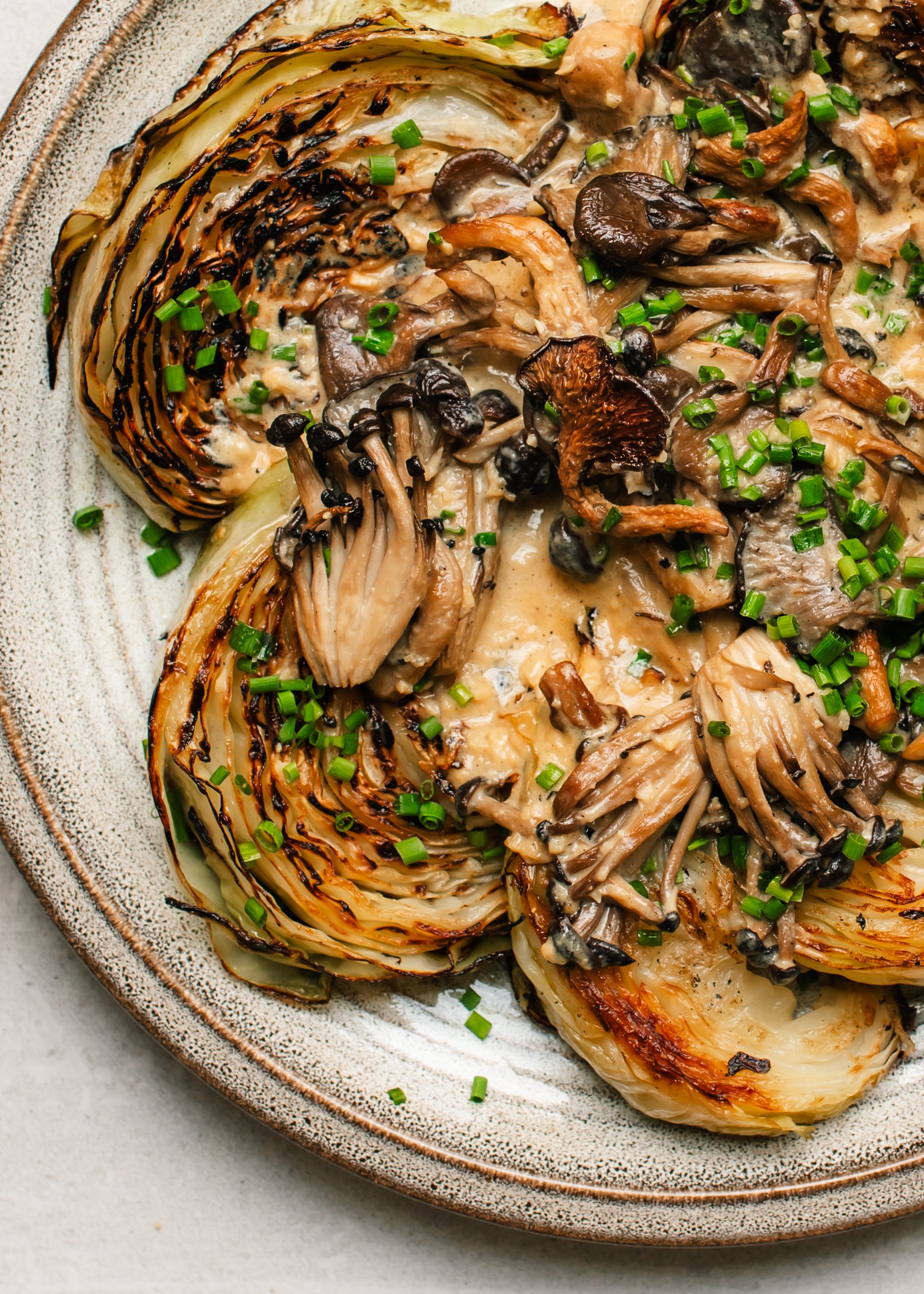Charred Cabbage with Creamy Miso Mushrooms