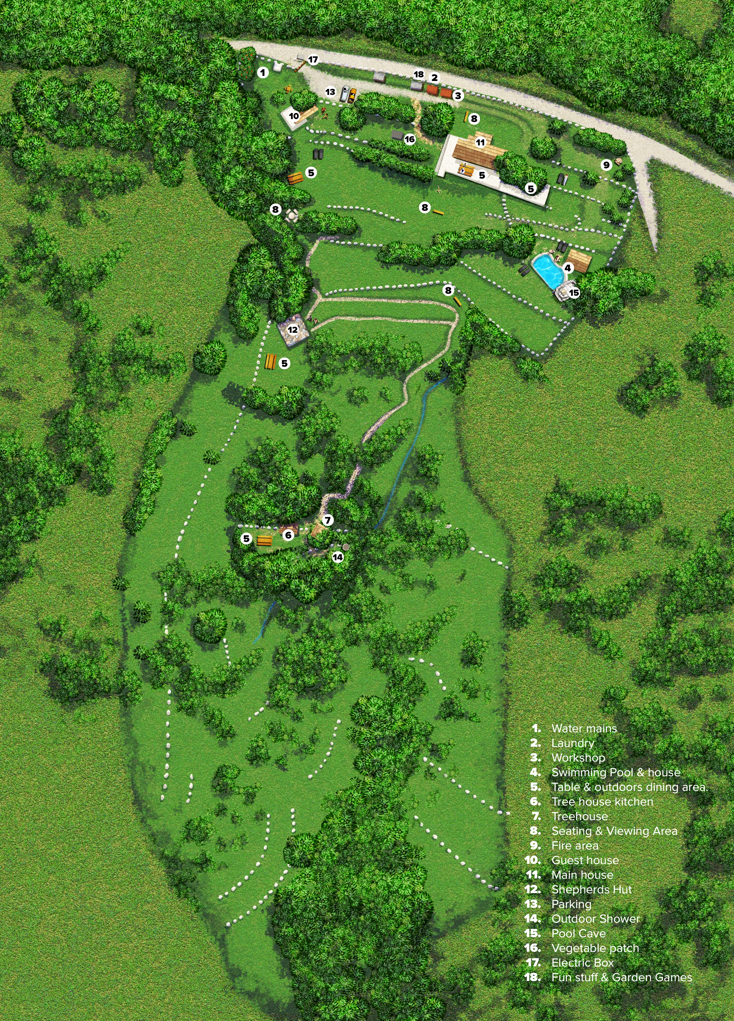 Map of landscape garden - Wild Boar Mountain, South of France