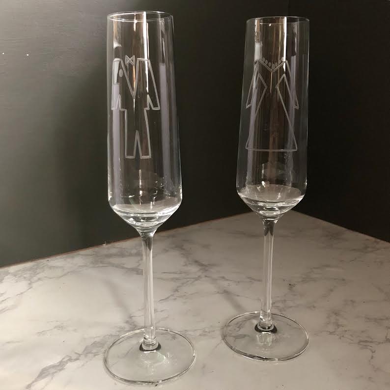 Tritan Champagne Flutes with Bride and Groom — WARSAW CUT GLASS