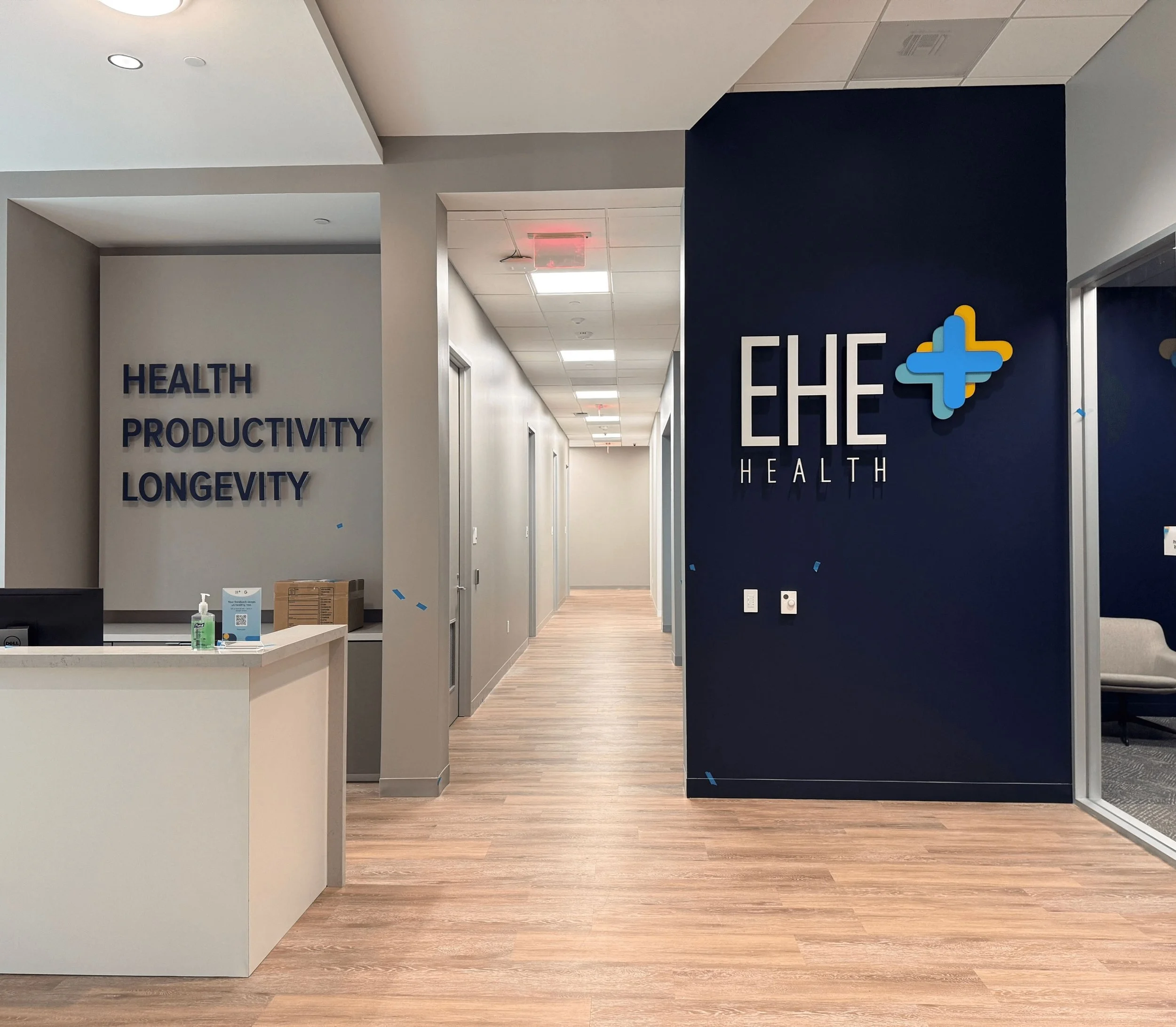 Recently punched in Houston, Texas, EHE Health&rsquo;s newest clinic. Their new facility is complete with their branding throughout, comfortable patient rooms, and private staff offices. All designed with health, productivity, and longevity in mind.
