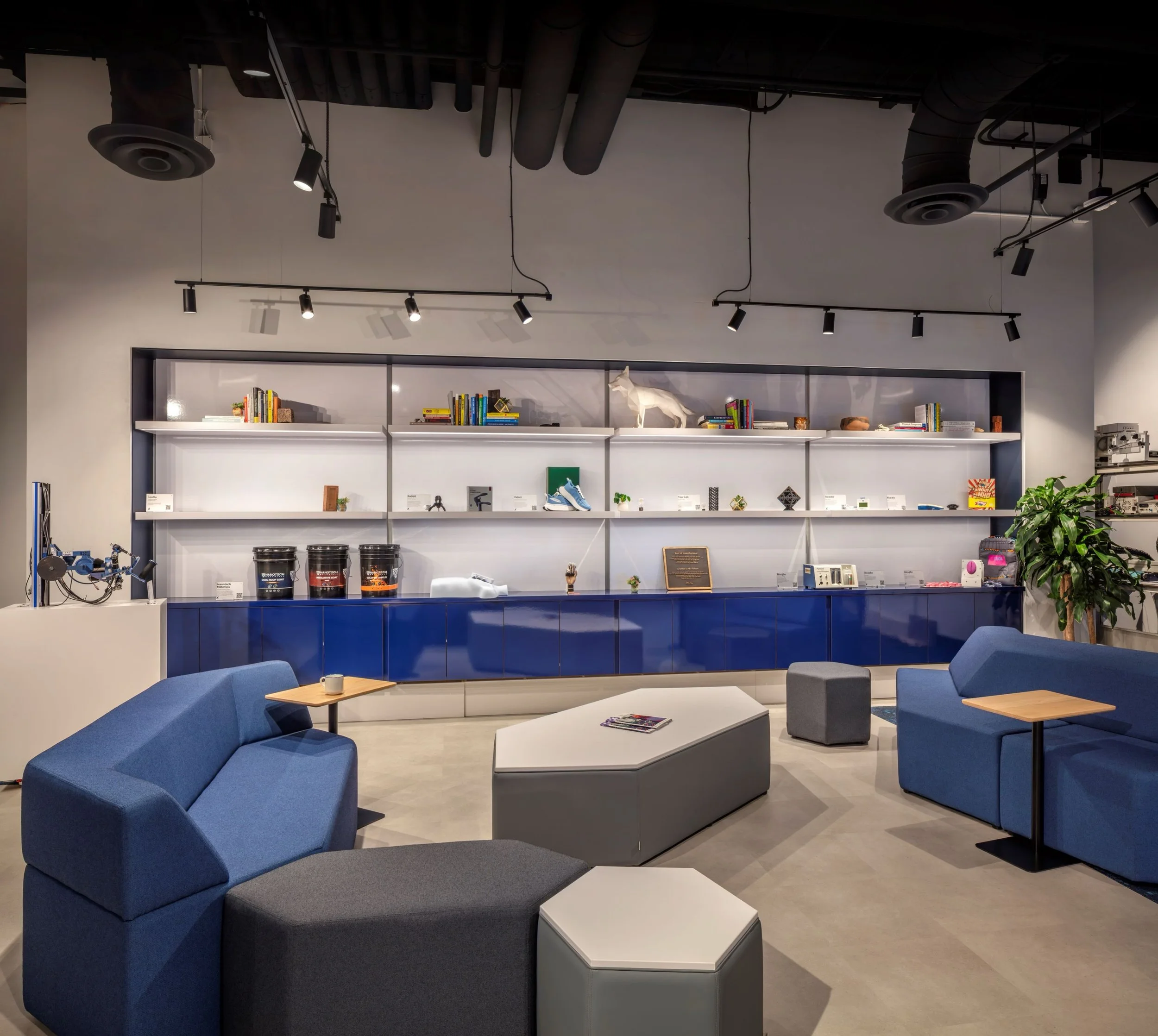 Rice Nexus&rsquo;s space at The Ion Houston is designed for their Rice-founded startups to grow into their research. Within the suite there is a dedicated display to showcase the team&rsquo;s advancements over the years to investors, peers, and visit