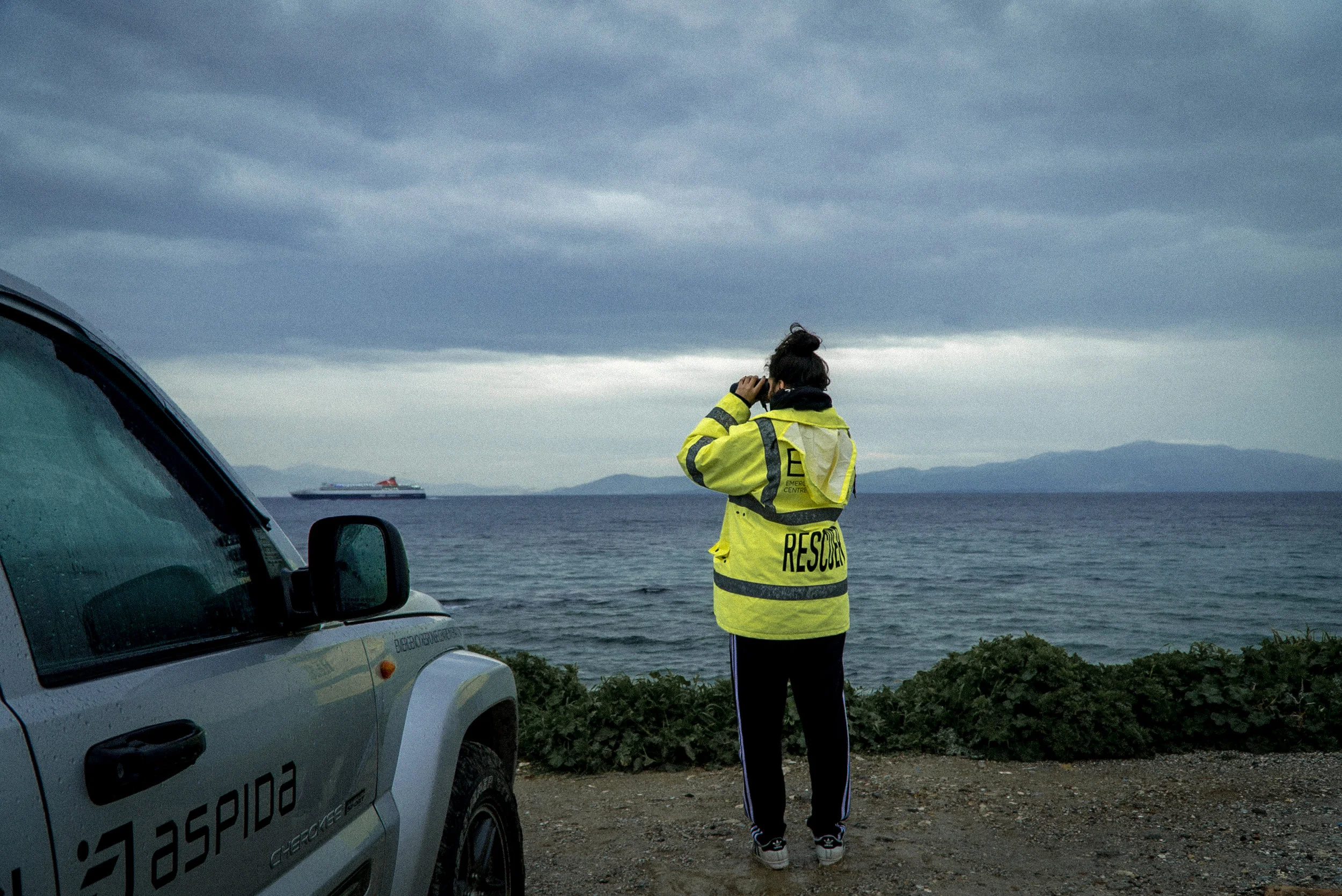 Sarah watching the shoreline 