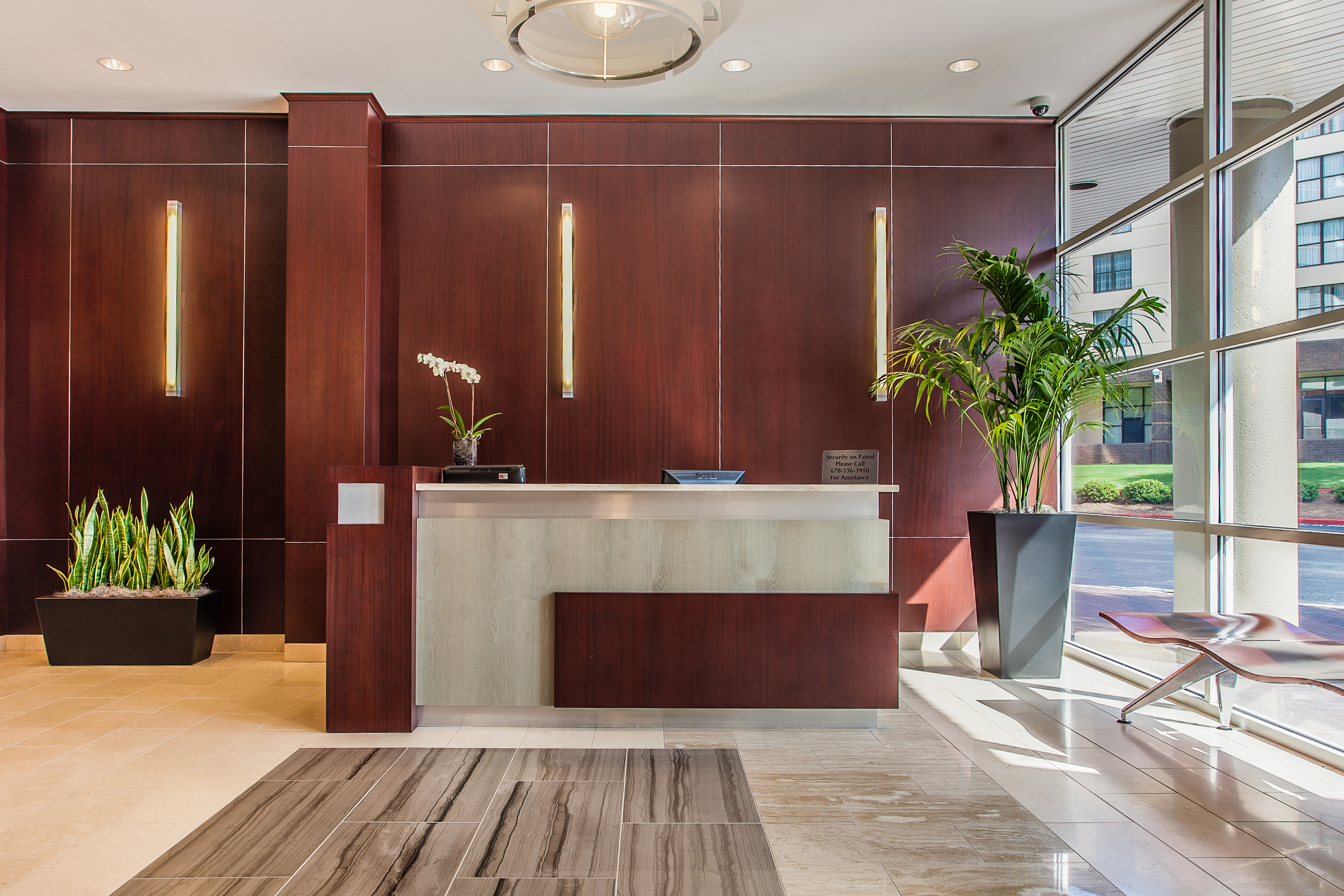 Recently Renovated Lobby Interior Evokes Strong Corporate Presence