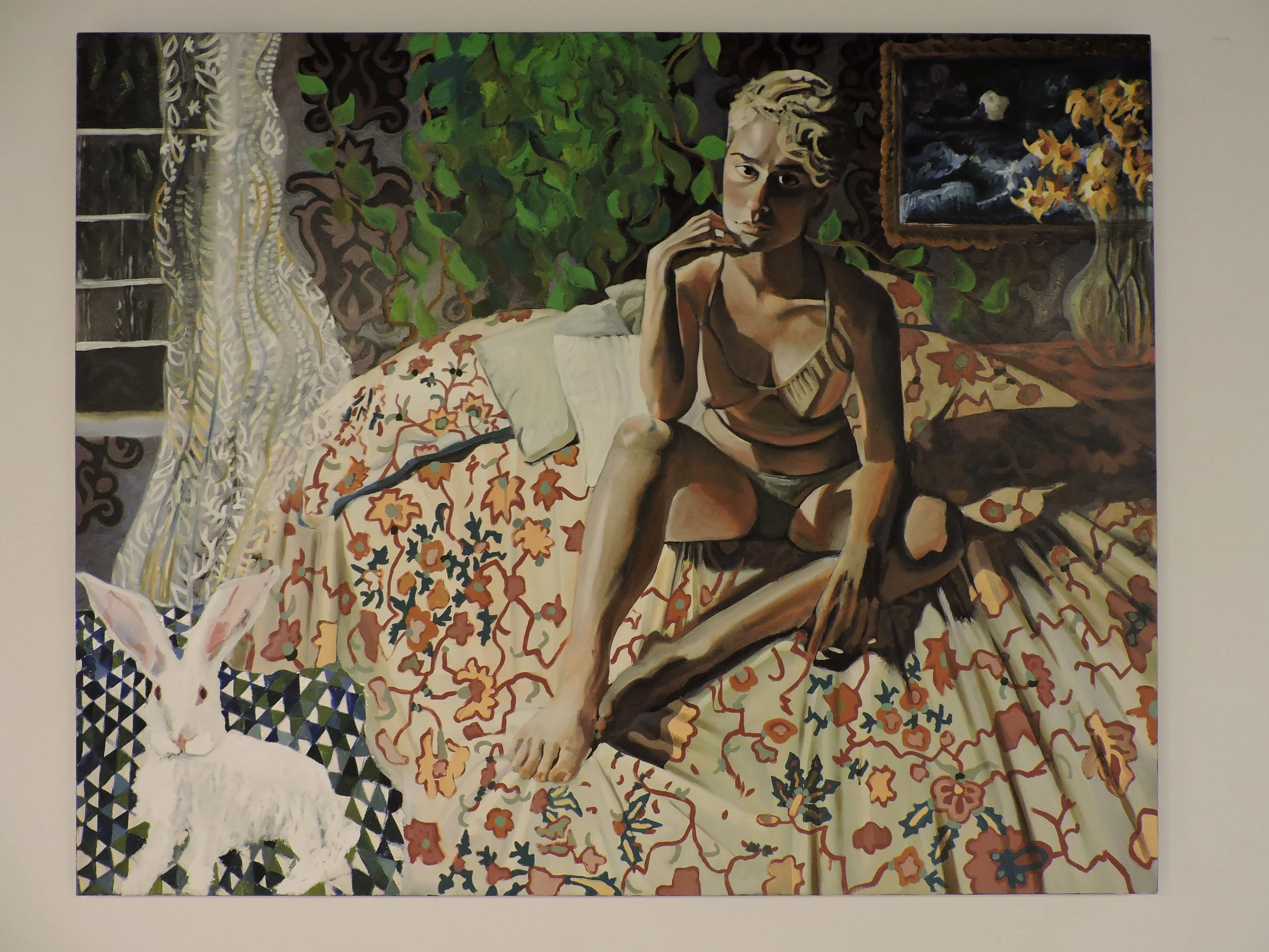 SOLD "The White Rabbit" oil and silver leaf on canvas 60x2x48