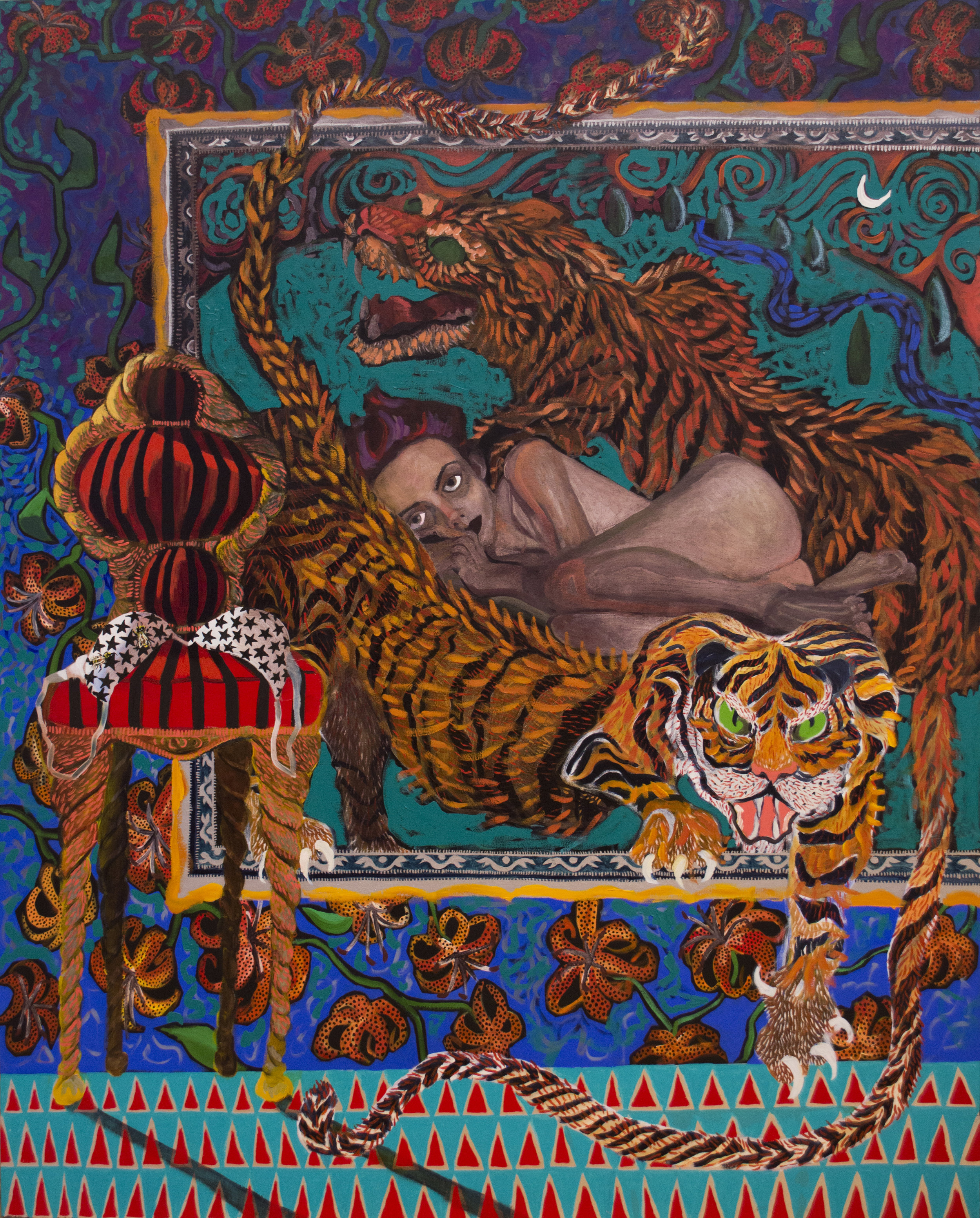 SOLD "Tiger Lily" oil and silver leaf on canvas 48x2x60