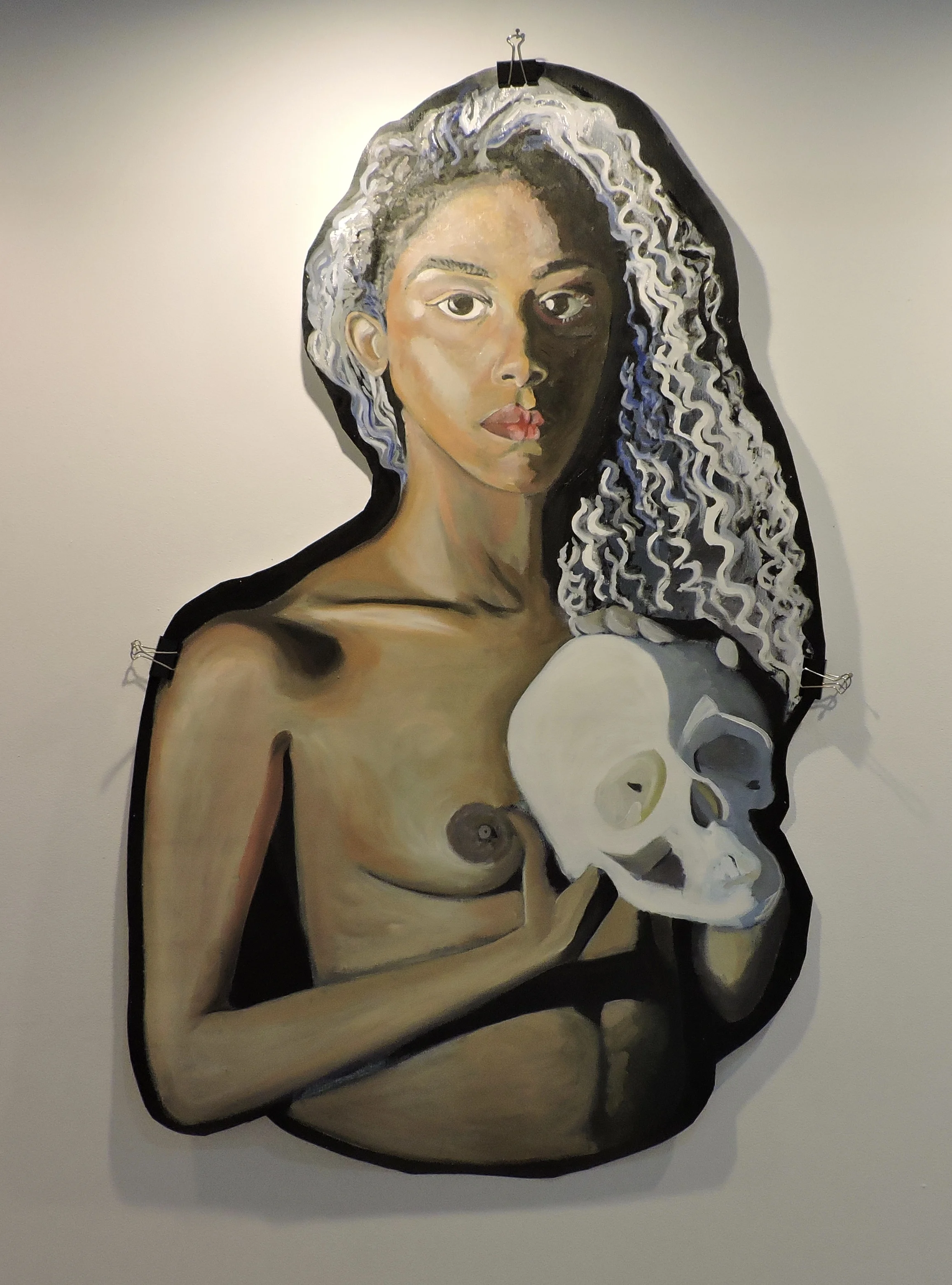 "Momento Mori" oil and silver leaf on paper canvas 3x5'