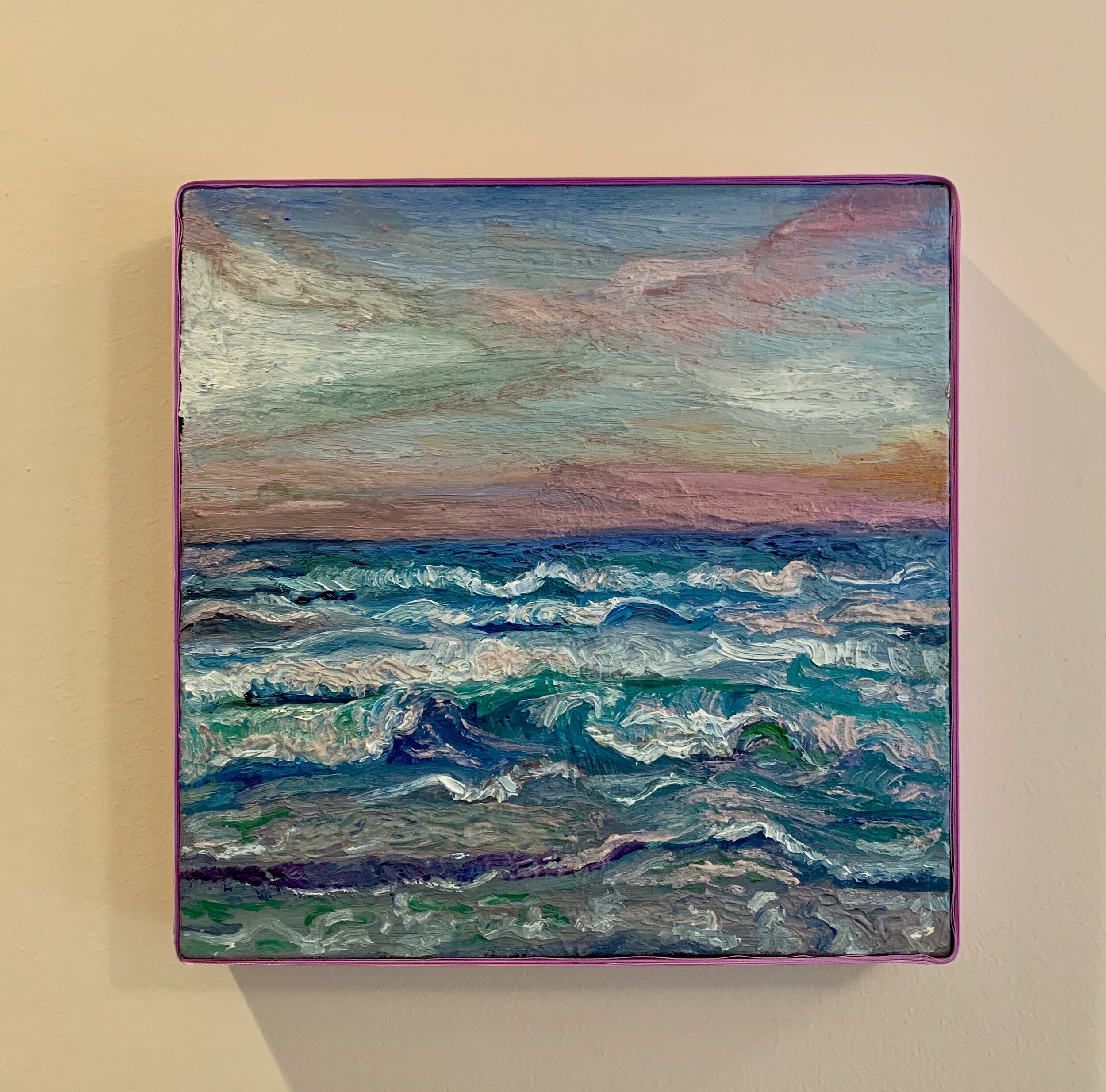SOLD "Pacific Ocean" 12x12 oil on canvas wrapped in lavender ribbon