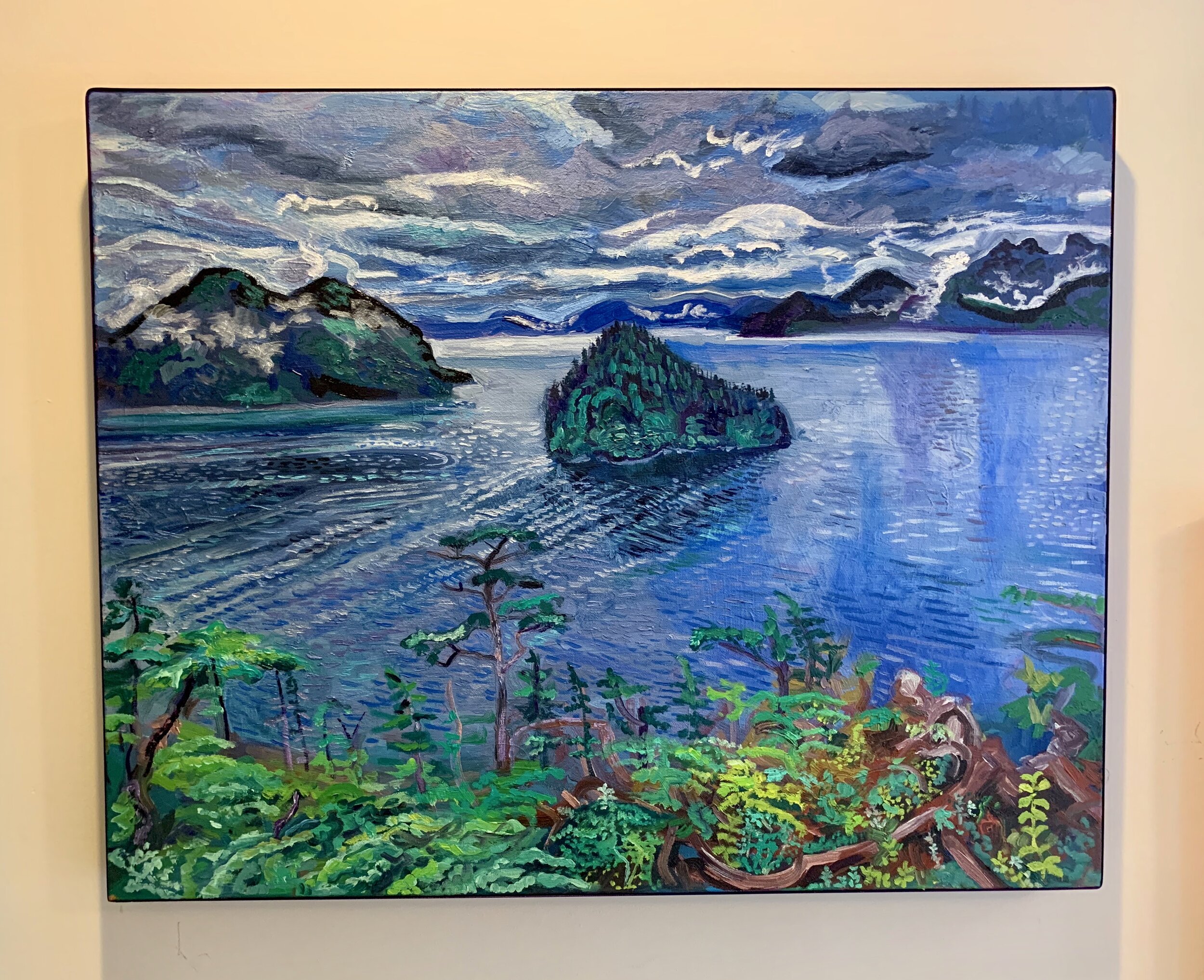 "Cove in Seward Alaska" 24x30 oil on canvas wrapped in purple ribbon