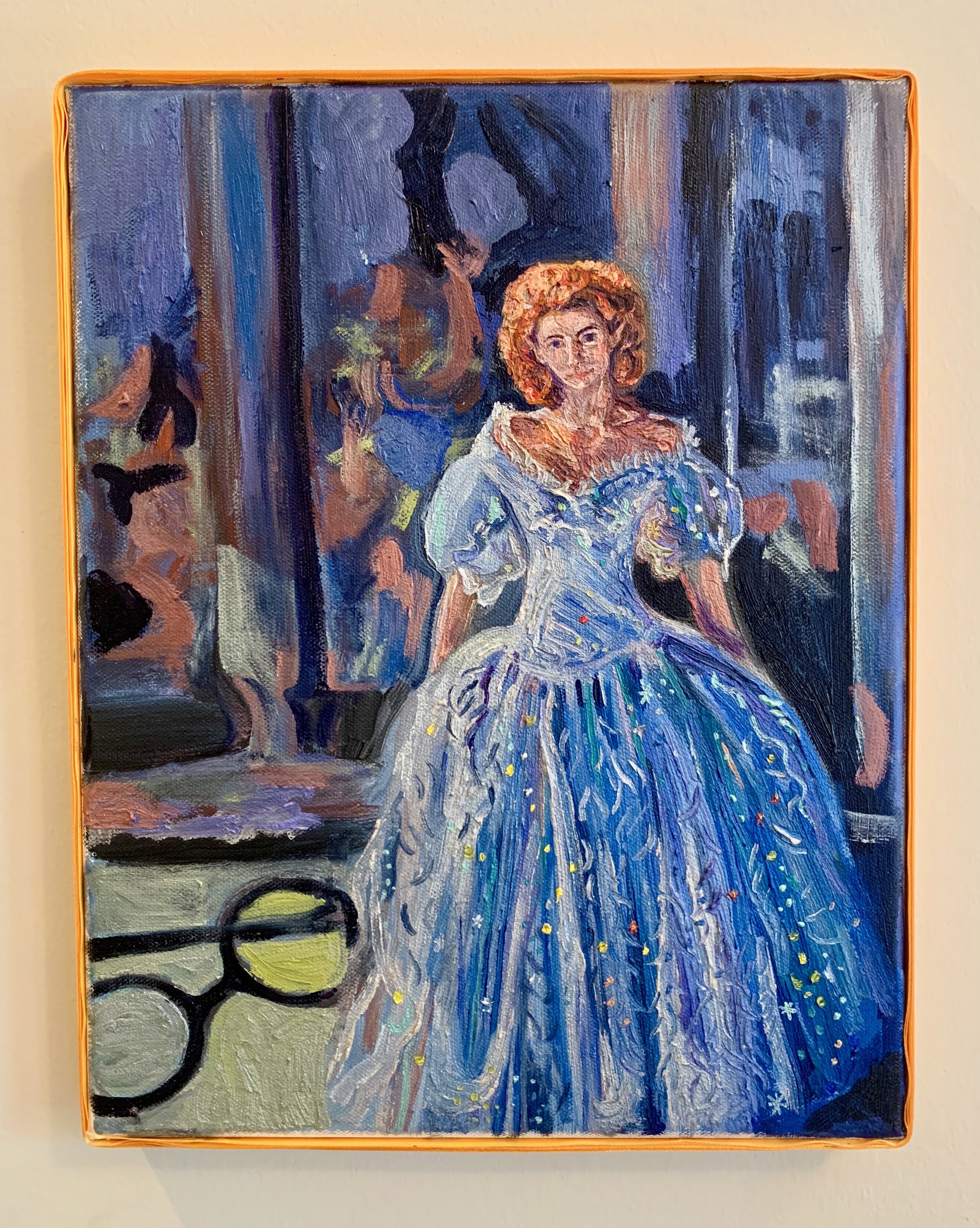 "Julia as Tinkerbell" 16x12 oil on canvas wrapped in orange ribbon