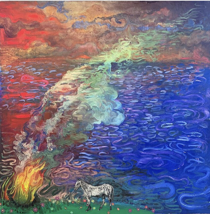 "Spirit Lake" 48x48 oil on canvas wrapped in blue ribbon 