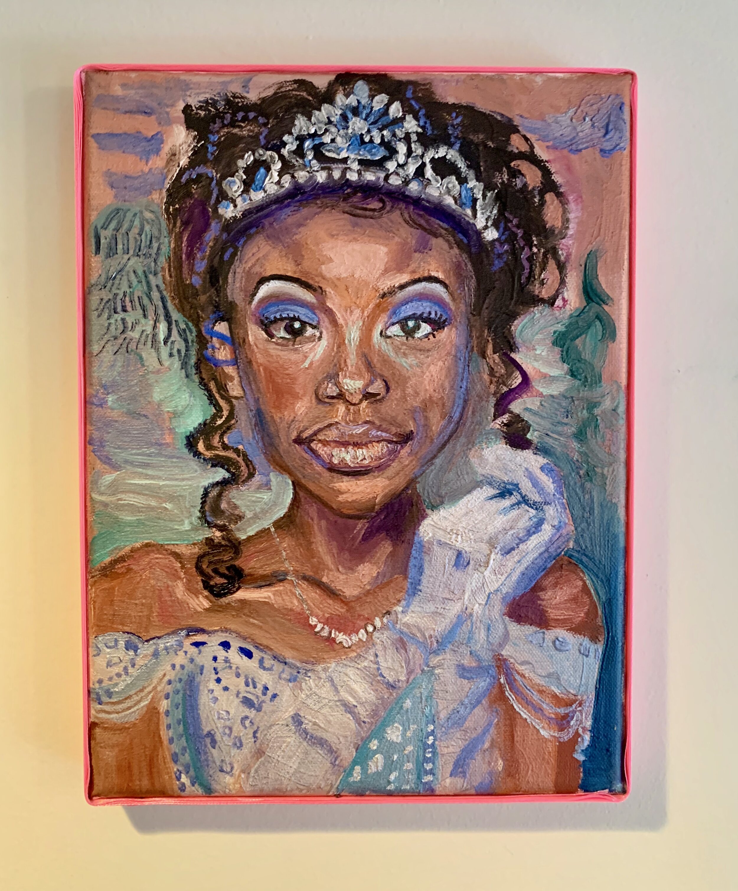 "Brandy Cinderella" 12x9 oil on canvas wrapped in pink ribbon