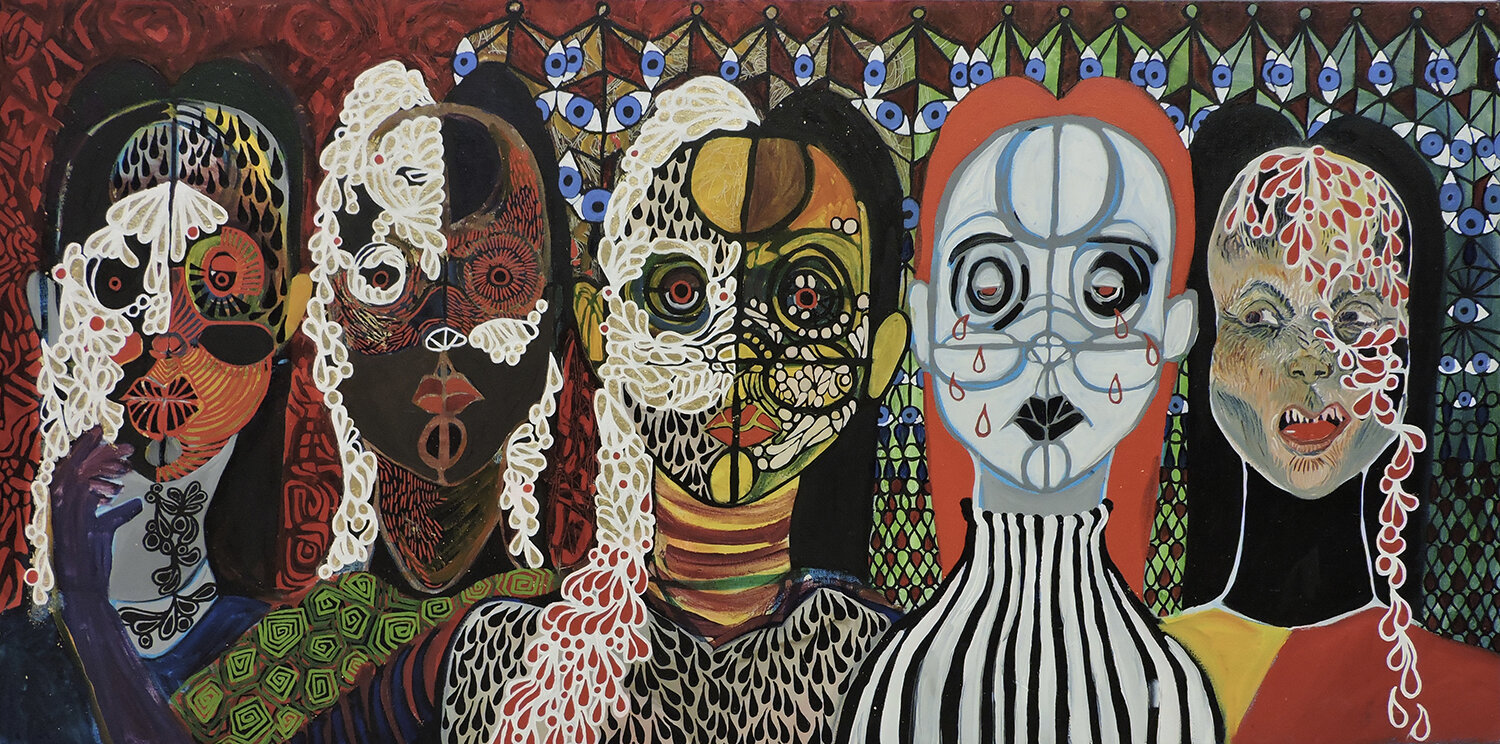 "Party Girls Don't Feel Anything" oil and gold leaf on canvas 48x2x24