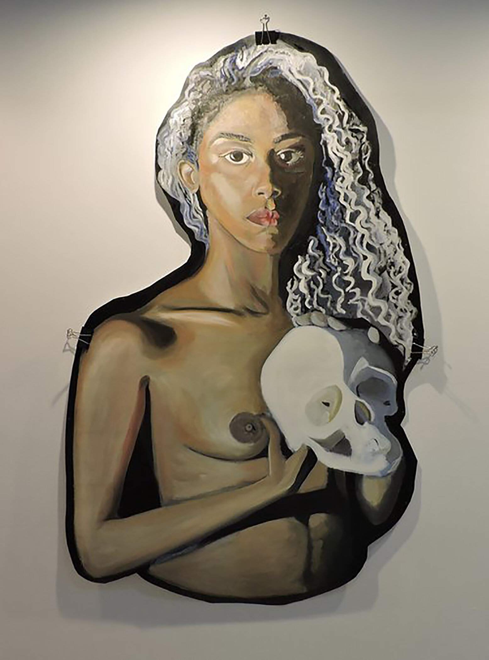 "Momento Mori" oil and silver leaf on paper canvas 3x5'
