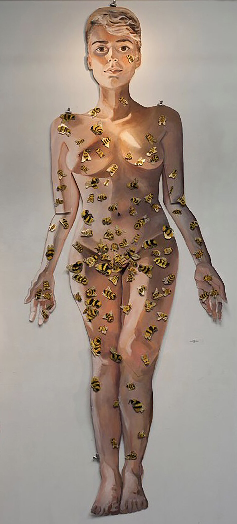 "Paper Doll" oil and gold leaf on paper canvas 3x9'