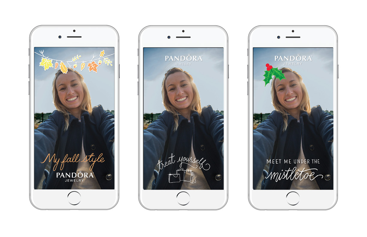 PANDORA Snapchat filters: Fall 2016 Flight 1, Fall 2016 Flight 2, and Winter 2016