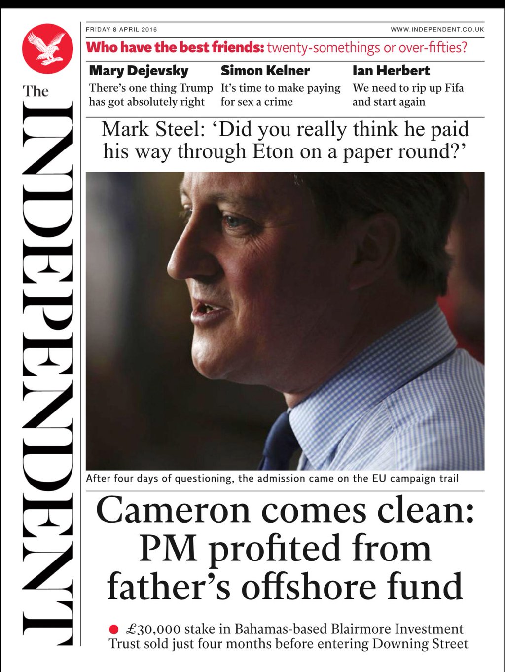 Tomorrow's Independent digital front page, courtesy of @Hendopolis
