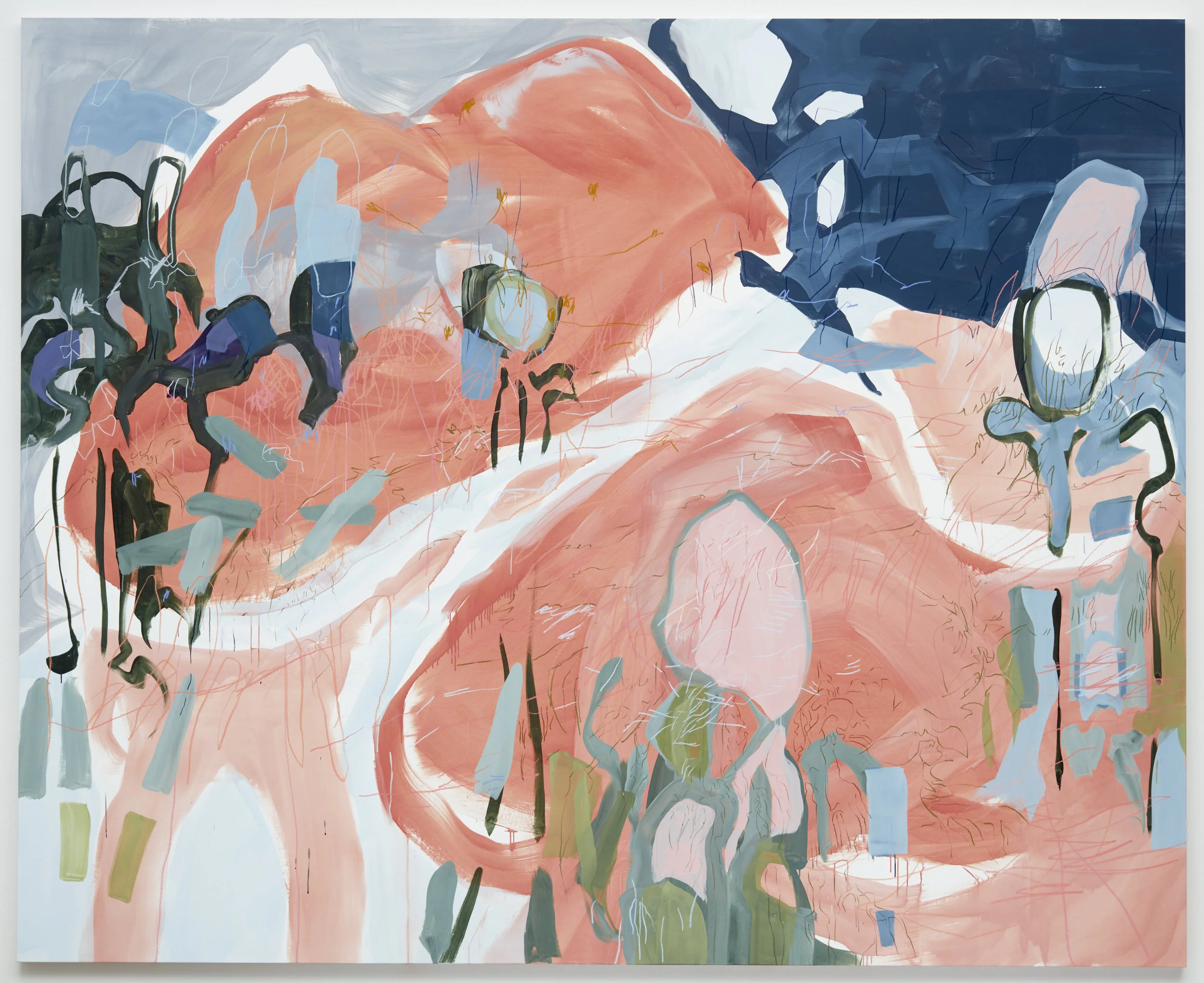 TicklemePink and PineGreen, 2018 | Mixed media on canvas 109x135” | 277x342cm