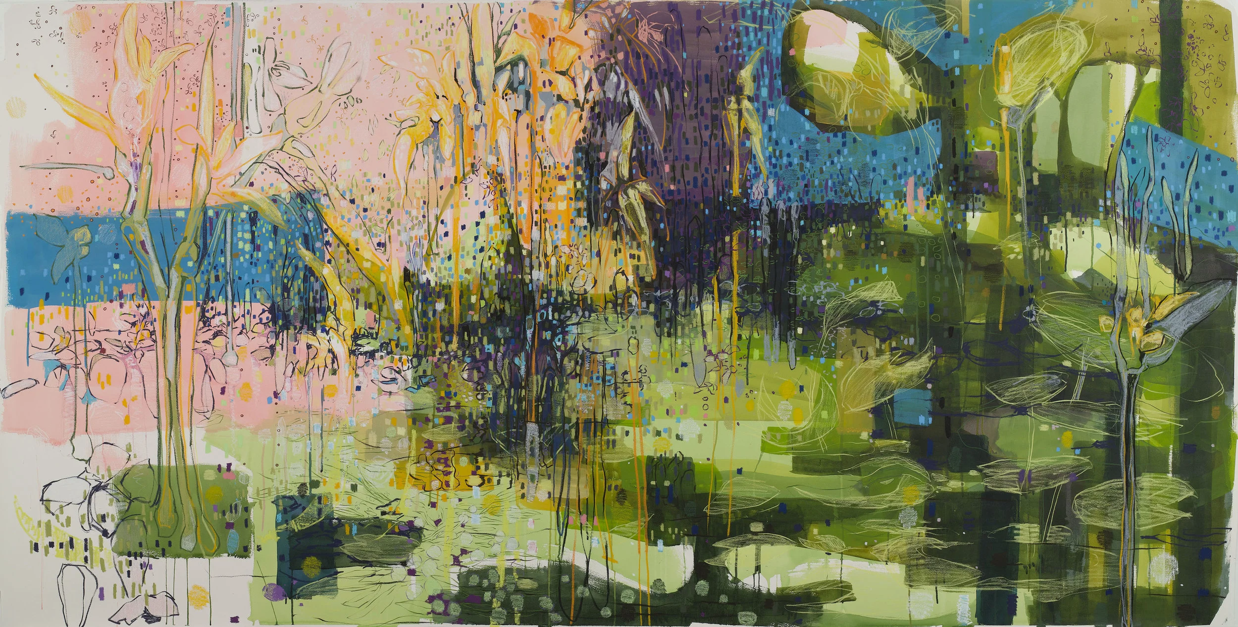 Backyard, 2006 | Watercolor and pencil on paper 60x118" | 152.4x300cm