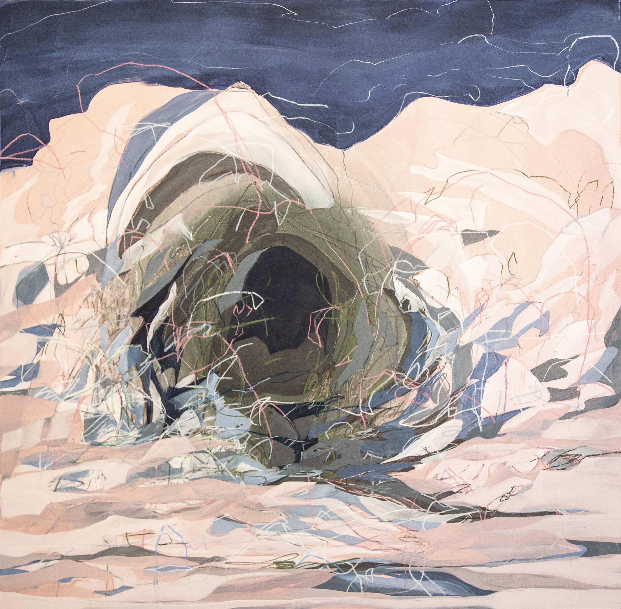Endless Afternoon, 2019 | Casein and colored pencil on canvas  65x66” | 165x167.6cm