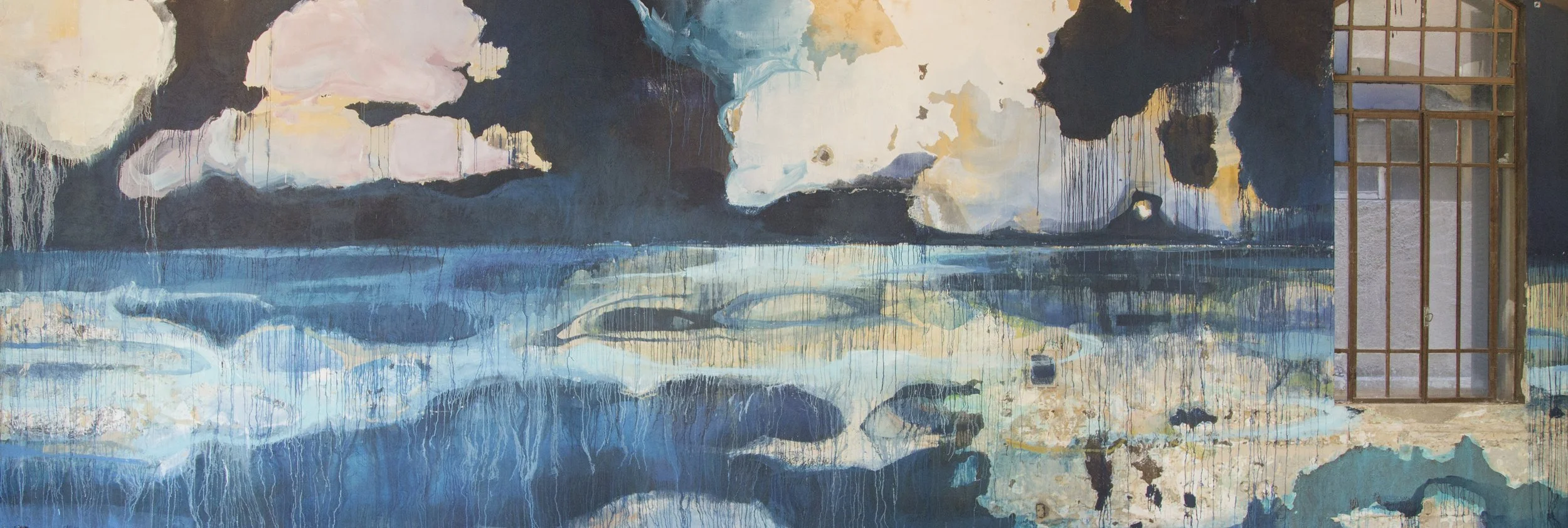 Gush Matarazzo - Mural, 2014 Pigment on Plaster 96 x 576 in 243.8 x 1463 cm