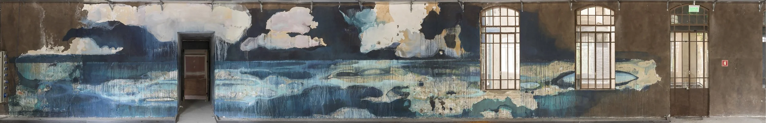 Gush Matarazzo - Mural, 2014 Pigment on Plaster 96 x 576 in 243.8 x 1463 cm