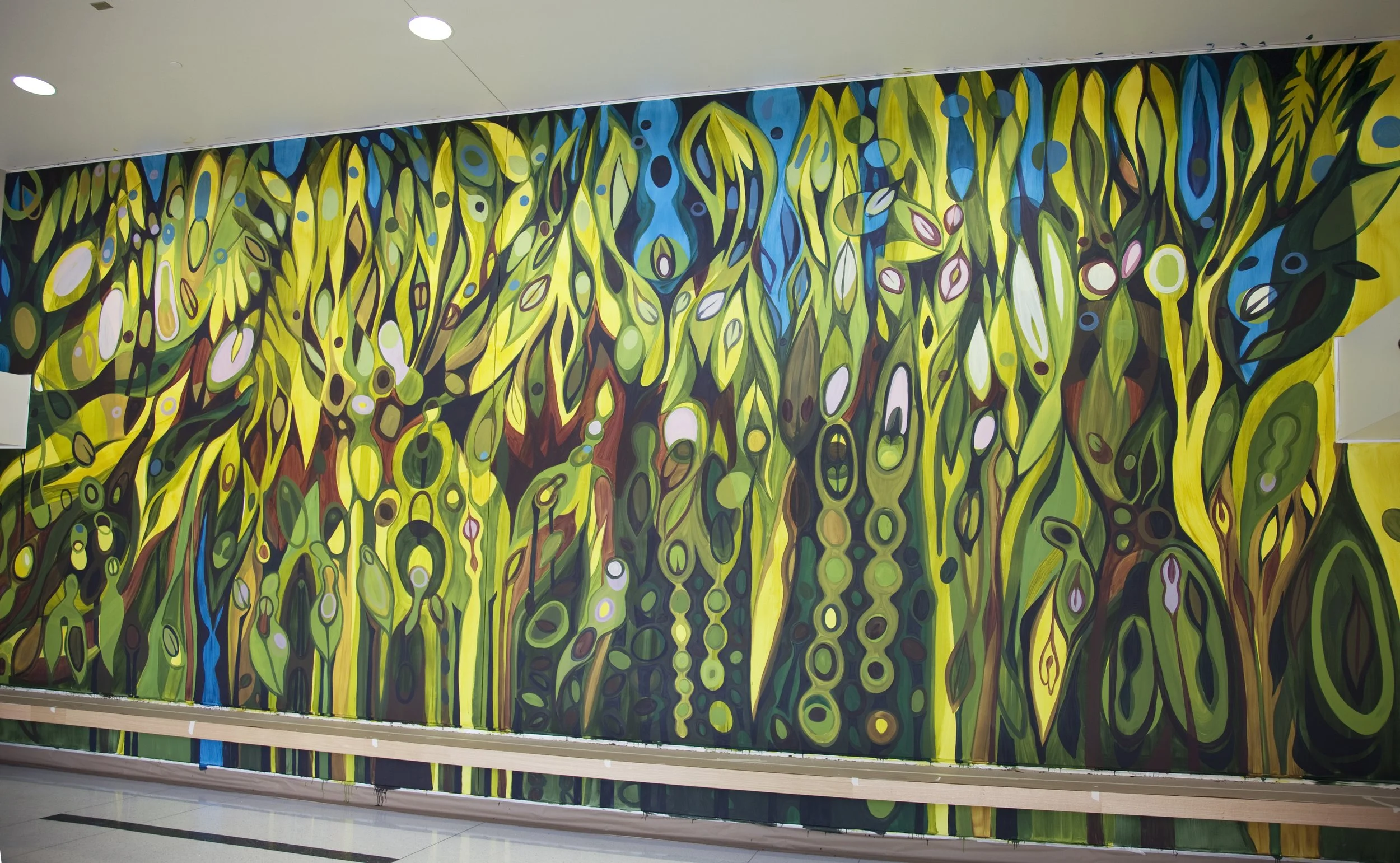 Forest Spirits I (Mural), 2011 Ink and plaster on wall 184 x 407 in 467.4 x 1033.8 cm
