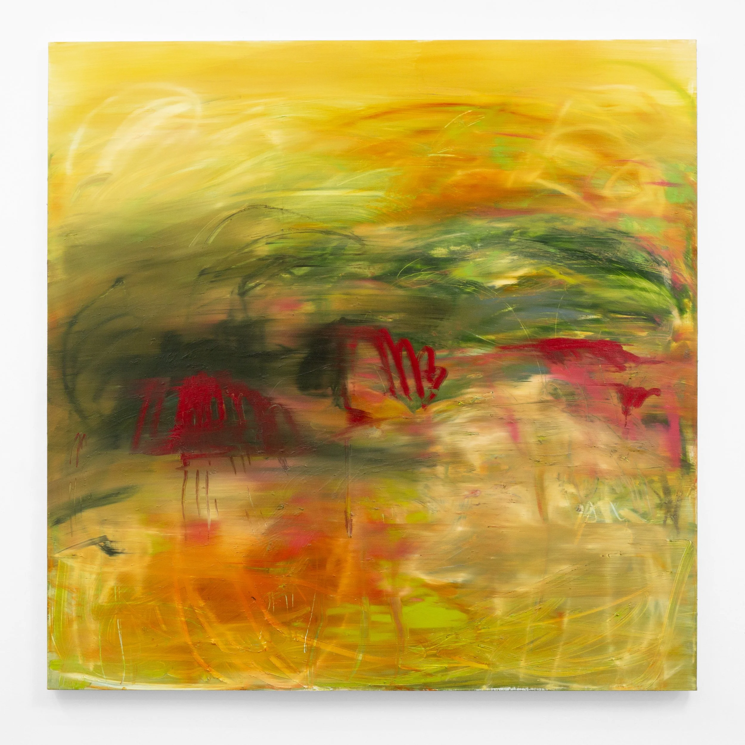 Soft spot, 2026 Oil and oil stick on linen 70 x 70 x 1 1/2 in 177.8 x 177.8 x 3.8 cm
