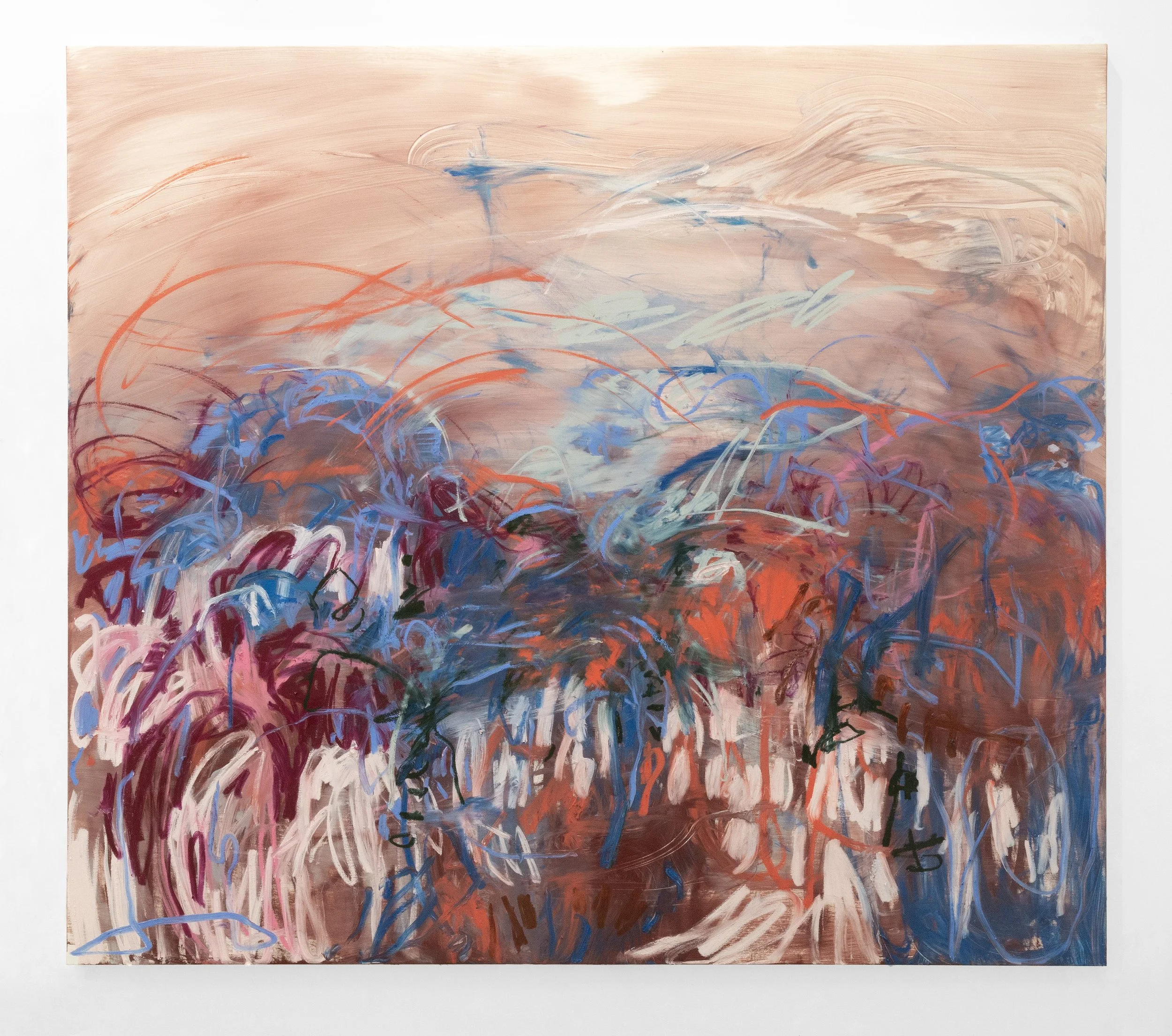 À flor da pele, 2026 Oil on linen 76 x 86 x 1 1/2 in 193 x 218.4 x 3.8 cm