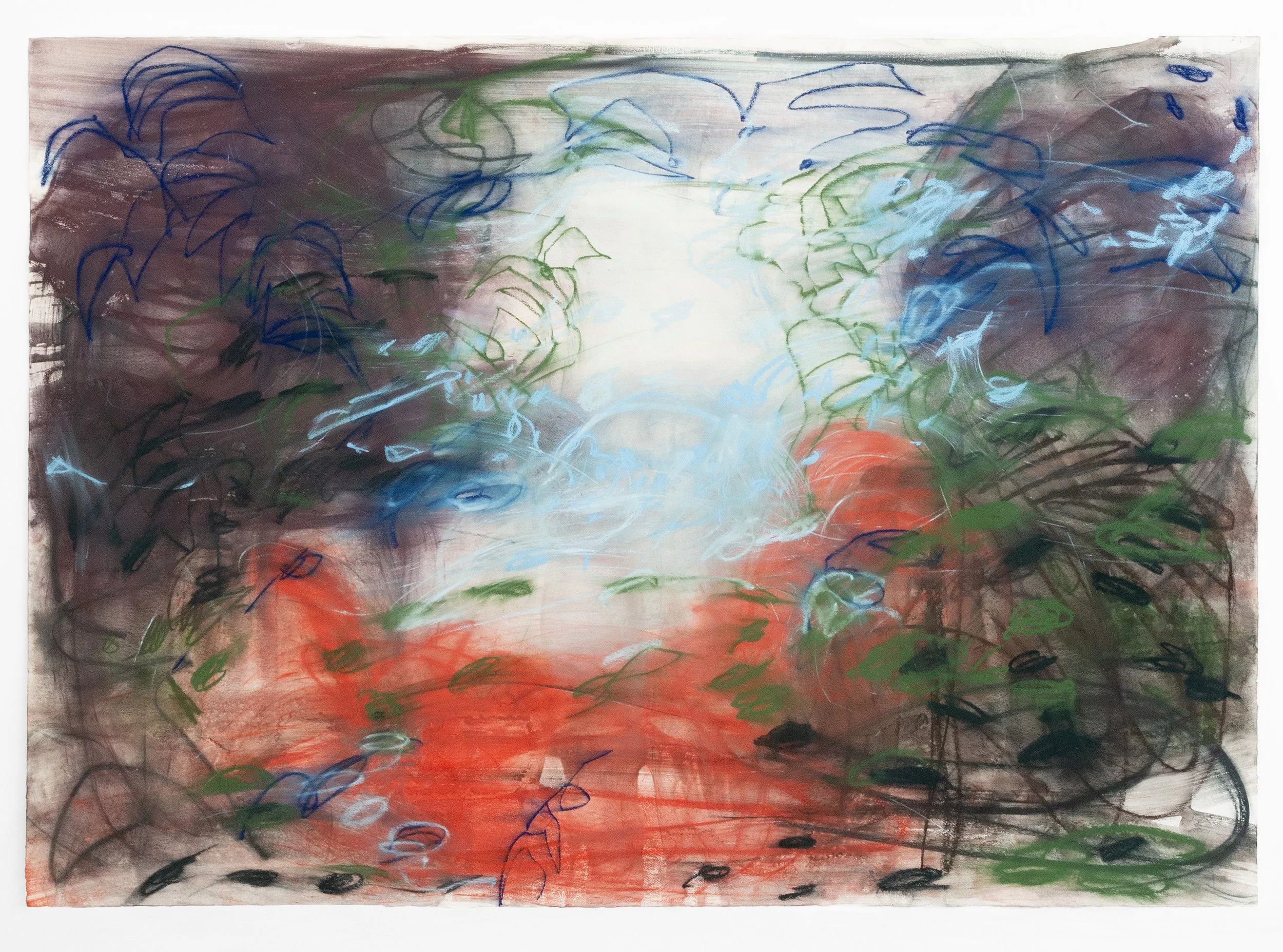Feuchtrotes grün, 2026 Pastel and watercolor on paper 55 1/2 x 78 1/2 in 141 x 199.4 cm